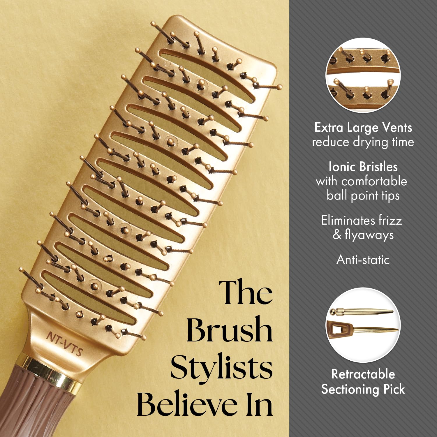 Dim Gray Olivia Garden Ceramic + Ion NanoThermic Styler Hair Brush - Daily Styling for All Hair Types - With Retractable Sectioning Pick, 3-PC Bag (S9R, VTS, PDL)