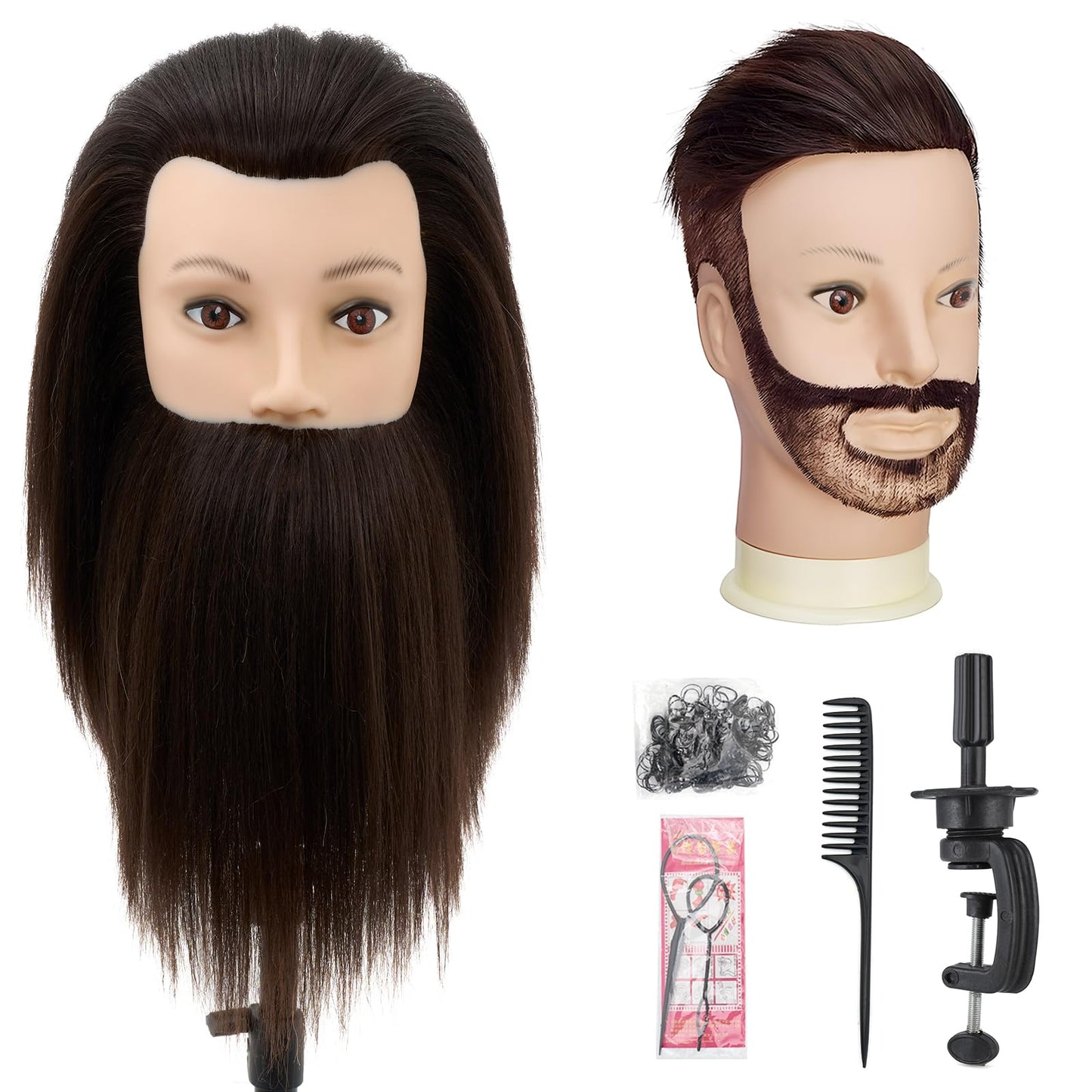 White Smoke Male Mannequin Head with Hair,10" Barber Mannequin Head,Cosmetology Hairdresser Training Doll Manikin Head for Hair Styling and Practice（black）