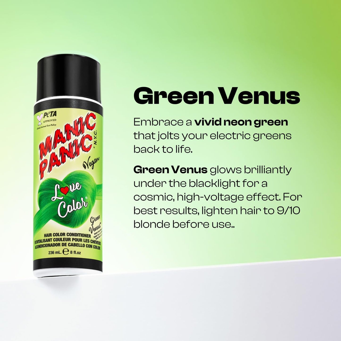 White Smoke MANIC PANIC Bright Neon Green Color Depositing Conditioner - Love Color Hair Conditioner Keeps Hair Vibrant, Nourished & Refreshed - Formulated with Shea Butter & Quinoa - Green Venus (8oz)