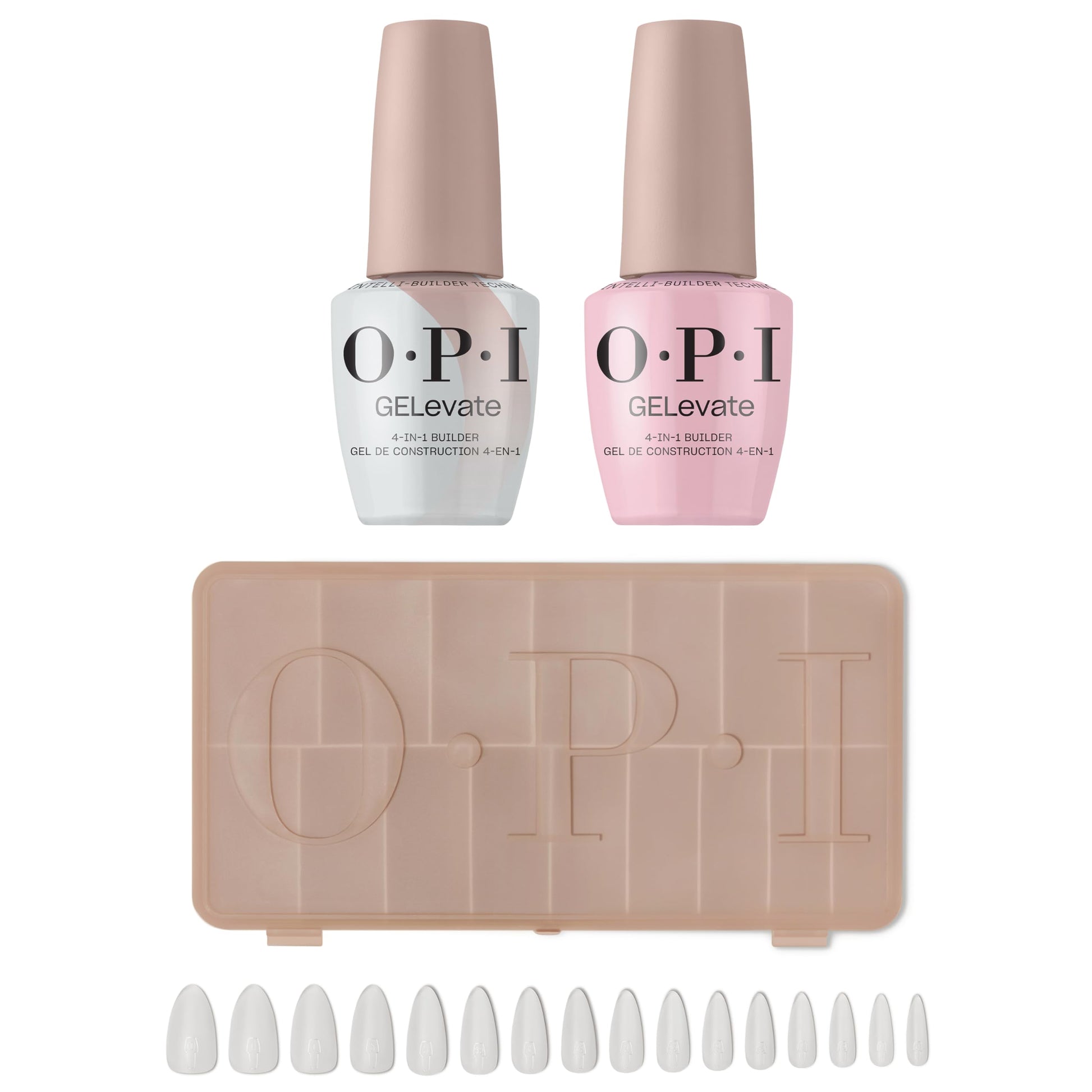 White Smoke OPI GELevate 4-in-1 UV Cure Gel Nail Builder Bundle | OPI’m Flawless, Clear Color + 4get Me Not, Cool Pink Color + Soft Gel Almond Shape Nail Tips Extensions