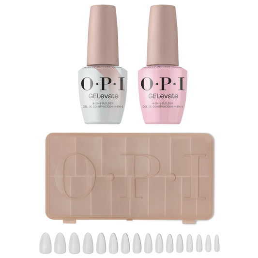 White Smoke OPI GELevate 4-in-1 UV Cure Gel Nail Builder Bundle | OPI’m Flawless, Clear Color + 4get Me Not, Cool Pink Color + Soft Gel Almond Shape Nail Tips Extensions