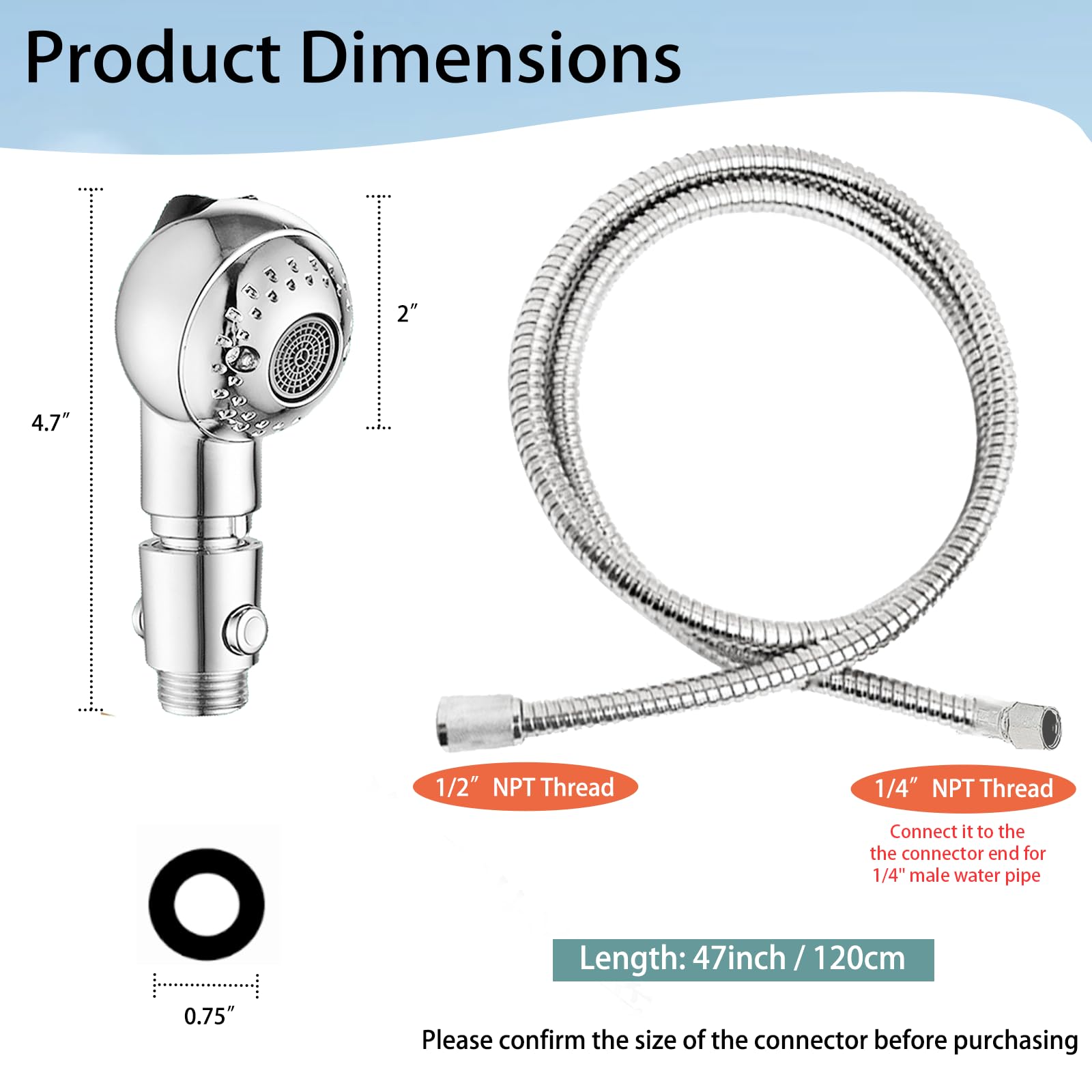 White Smoke Shampoo Bowl Hose and Sprayer, 1/4’’ Nut Stainless Steel Salon Sink Hose with Spray Head Replacement Part to Attach Shampoo Bowl Faucet Vacuum Breaker, Dual Sprayer Model, One Click Water Stop Button
