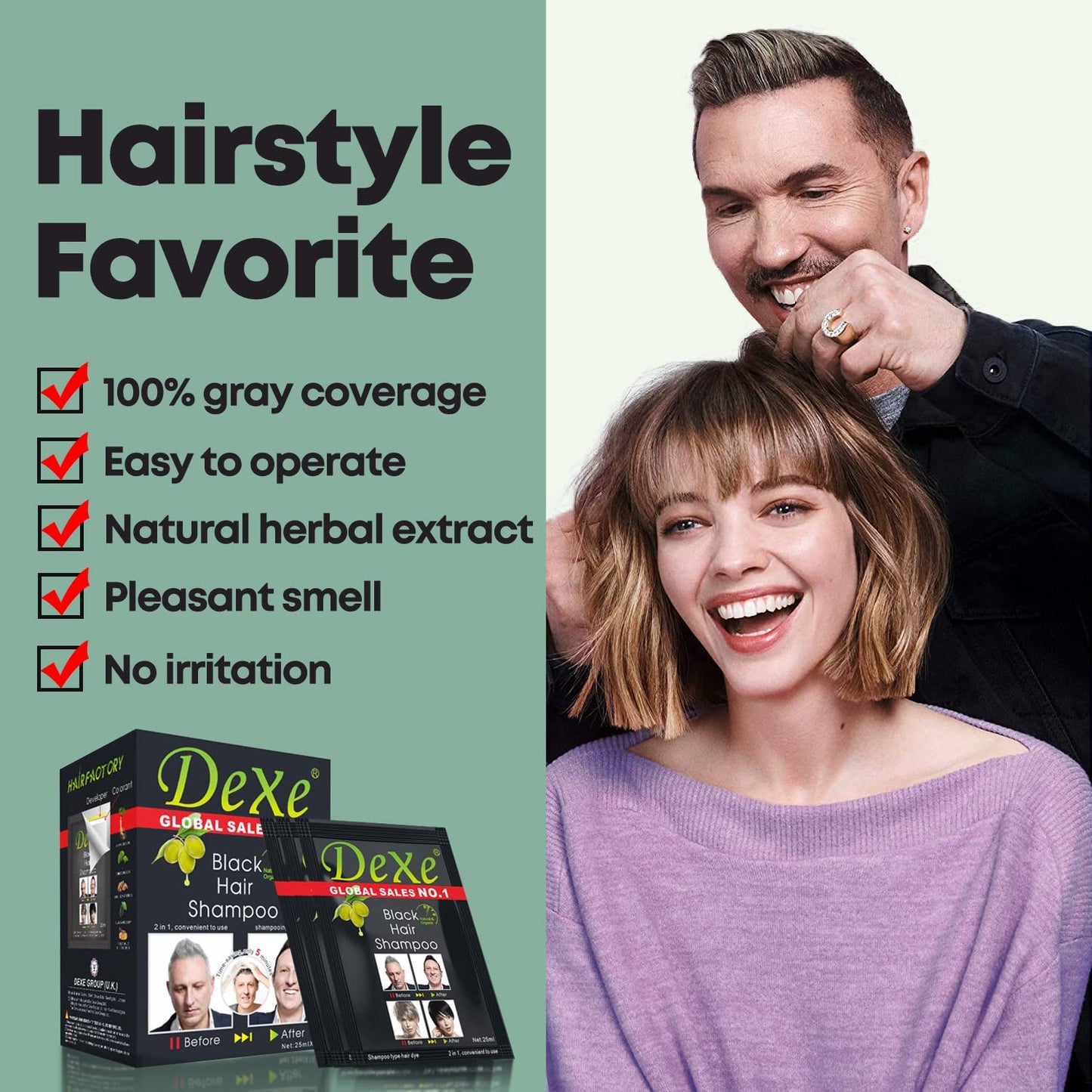 Dark Sea Green 10 PCS Dexe Black Hair Shampoo Instant Hair Dye for Men Women Black Color - Simple to Use - Hair Dye Permanent - Last 30 days - Natural Ingredients, Hair Dye Shampoo Great Choice for Woman&Man