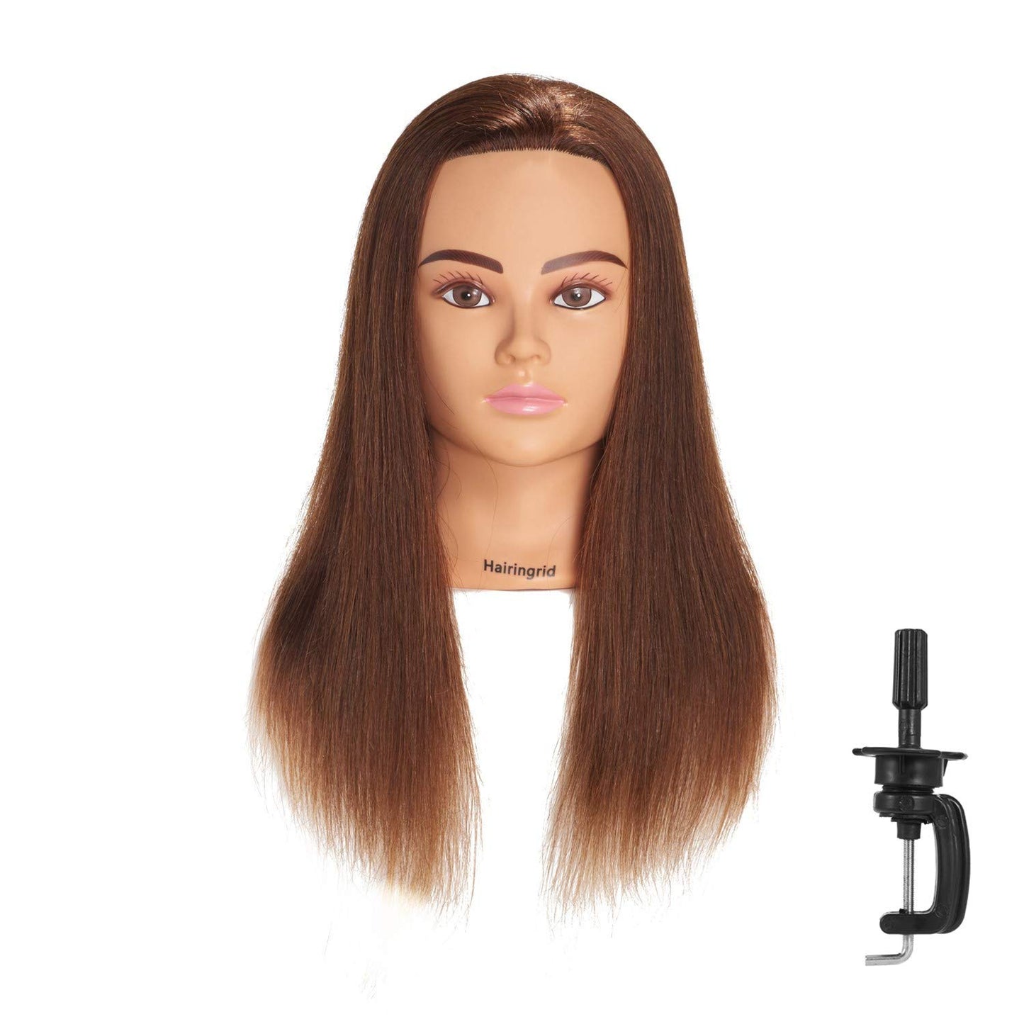 White Smoke Hairingrid Mannequin Head 20"-22" 100% Human Hair Hairdresser Cosmetology Mannequin Manikin Training Head Hair and Free Clamp Holder (1906LB0414)