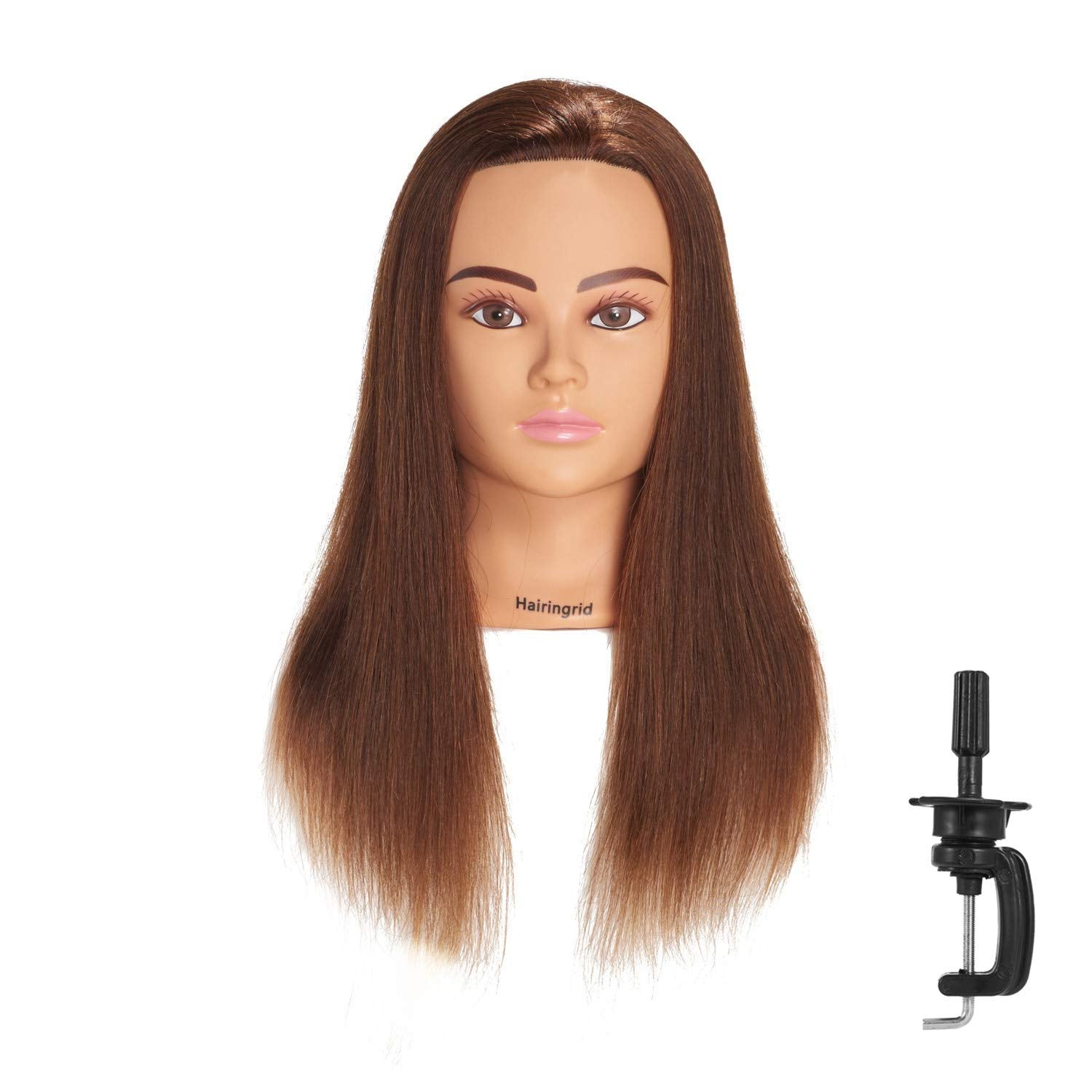 White Smoke Hairingrid Mannequin Head 20"-22" 100% Human Hair Hairdresser Cosmetology Mannequin Manikin Training Head Hair and Free Clamp Holder (1906LB0414)
