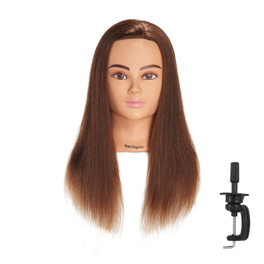 White Smoke Hairingrid Mannequin Head 20"-22" 100% Human Hair Hairdresser Cosmetology Mannequin Manikin Training Head Hair and Free Clamp Holder (1906LB0414)