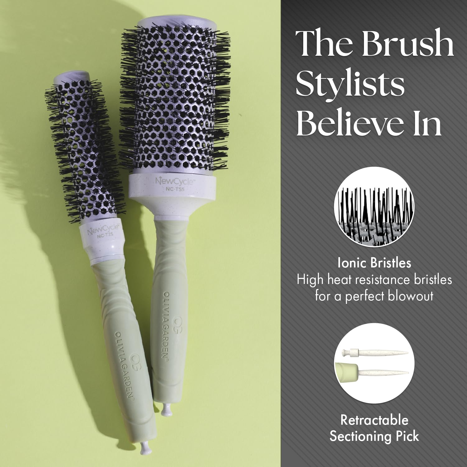 Dim Gray Olivia Garden NewCycle Round Thermal Hair Brush (not Electrical) with Ceramic Barrel, Ionic Technology and Made from 100% Recycled Material (Except bristles)