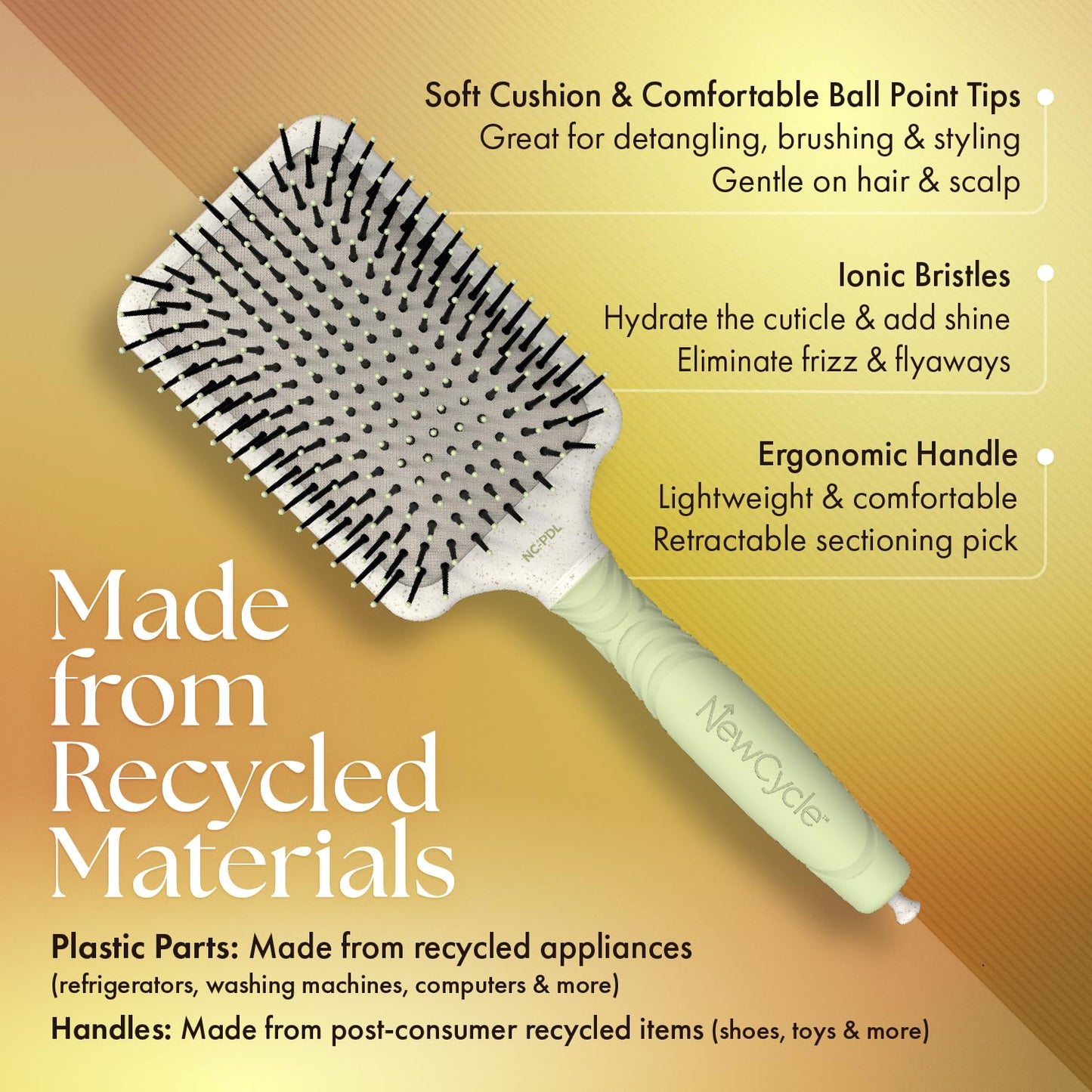 Tan Olivia Garden NewCycle Ionic bristles Cushion Hair Brush and made from 100% recycled material (except bristles and cushion)