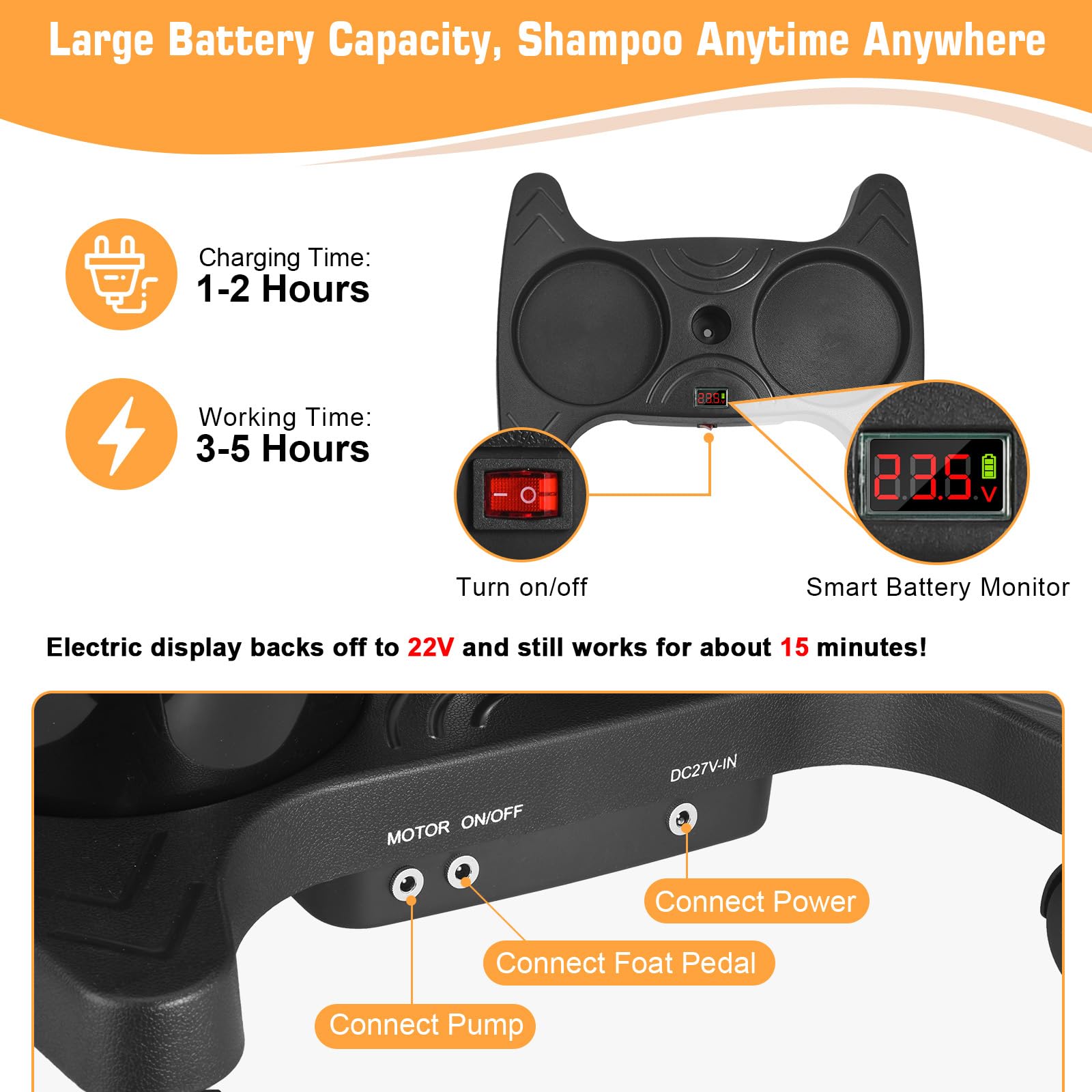 White Smoke Rechargeable Portable Shampoo Bowl with Electric Pump, Adjustable Portable Hair Washing Station with 2 Tanks and Drain Hoses, Basin Height Portable Salon Sink for Home Barber Use