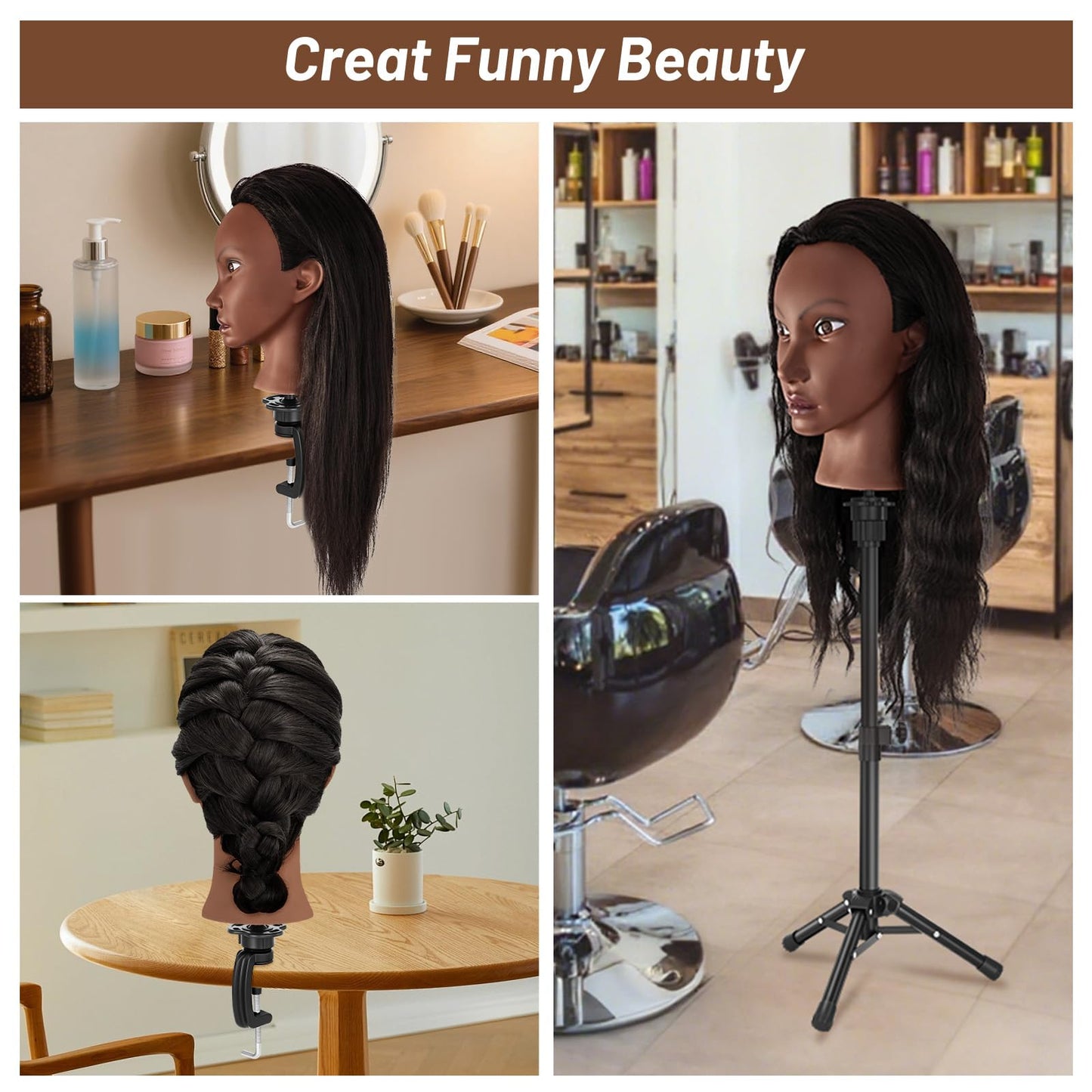 Gray Yekavo 20" Mannequin Head Human Hair with Tripod Stand, 90% Real Hair Cosmetology Black Manikin Doll Head for Hairdresser Practice Braiding with Stand Set