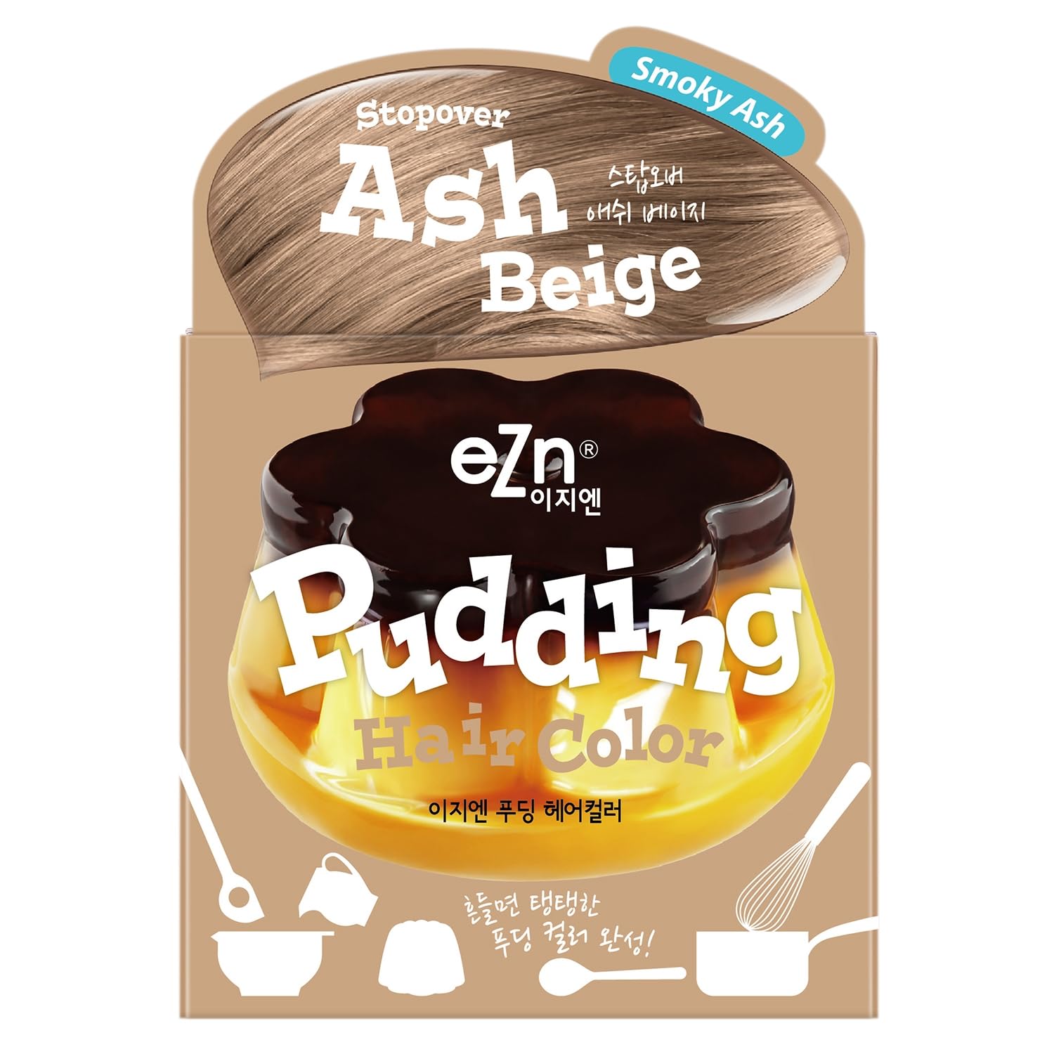 Tan eZn Pudding Hair Dye for Sensitive Scalps – (Ash Beige) | No-Drip, Ammonia-Free, Long-Lasting Semi-Permanent Hair Color with Keratin for Gentle Gray Coverage at Home