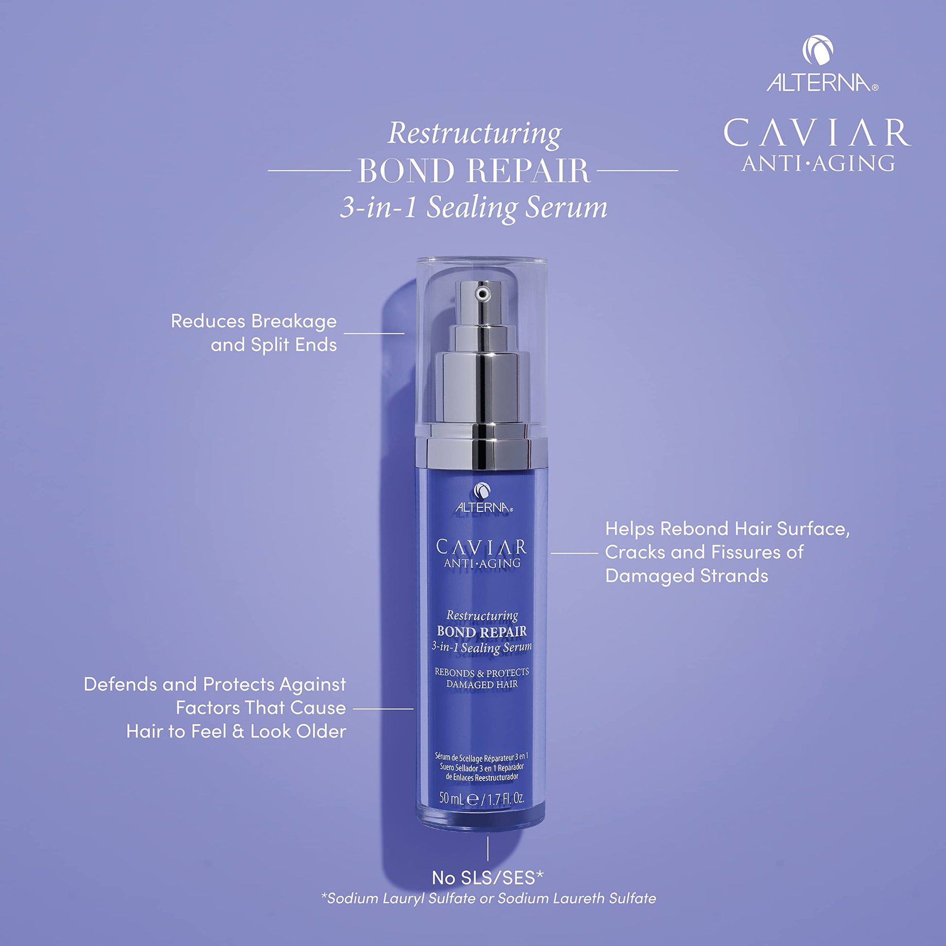 Dark Gray Alterna Haircare CAVIAR Anti-Aging Restructuring Bond Repair 3-in-1 Sealing Serum, Rebonds and Protects Damaged Hair,1.7 Fl Oz