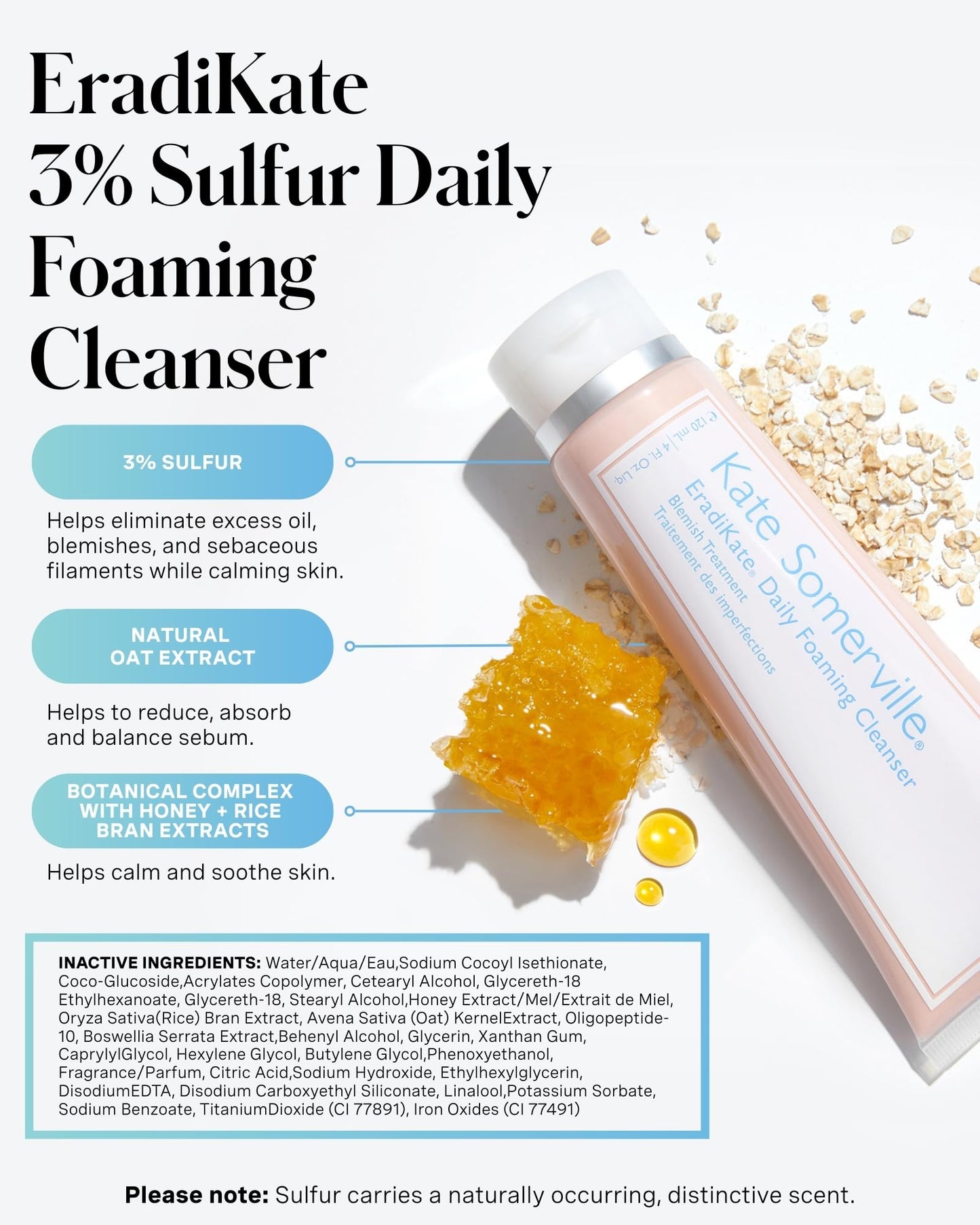 White Smoke Kate Somerville EradiKate 3% Sulfur Daily Foaming Cleanser Acne Treatment – Clinically Formulated Medicated Face Wash Balances Skin & Cleans Pores, 4 Fl Oz