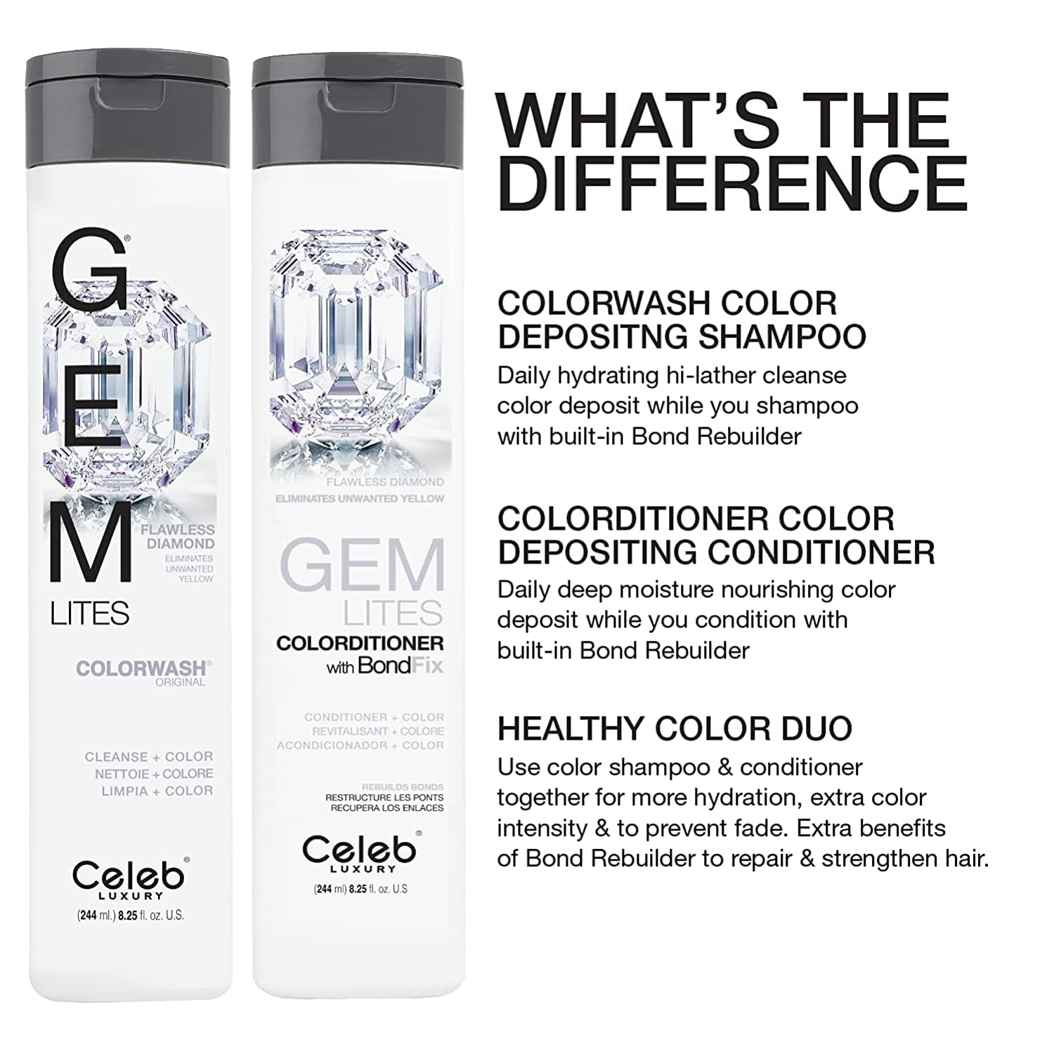 White Smoke Celeb Luxury Gem Lites Colorwash, Professional Semi-Permanent Hair Color Depositing Shampoo, Flawless Diamond, 8.25 Fl Oz (Pack of 1)