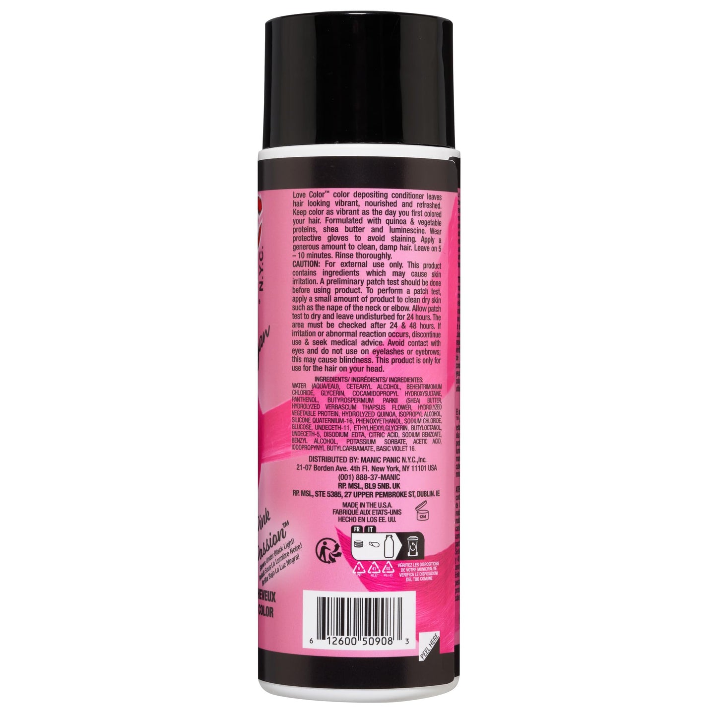 Black MANIC PANIC Cool Bright Neon Pink Color Depositing Conditioner - Love Color Hair Conditioner Keeps Hair Vibrant, Nourished & Refreshed - Formulated with Shea Butter & Quinoa - Pink Passion (8oz)