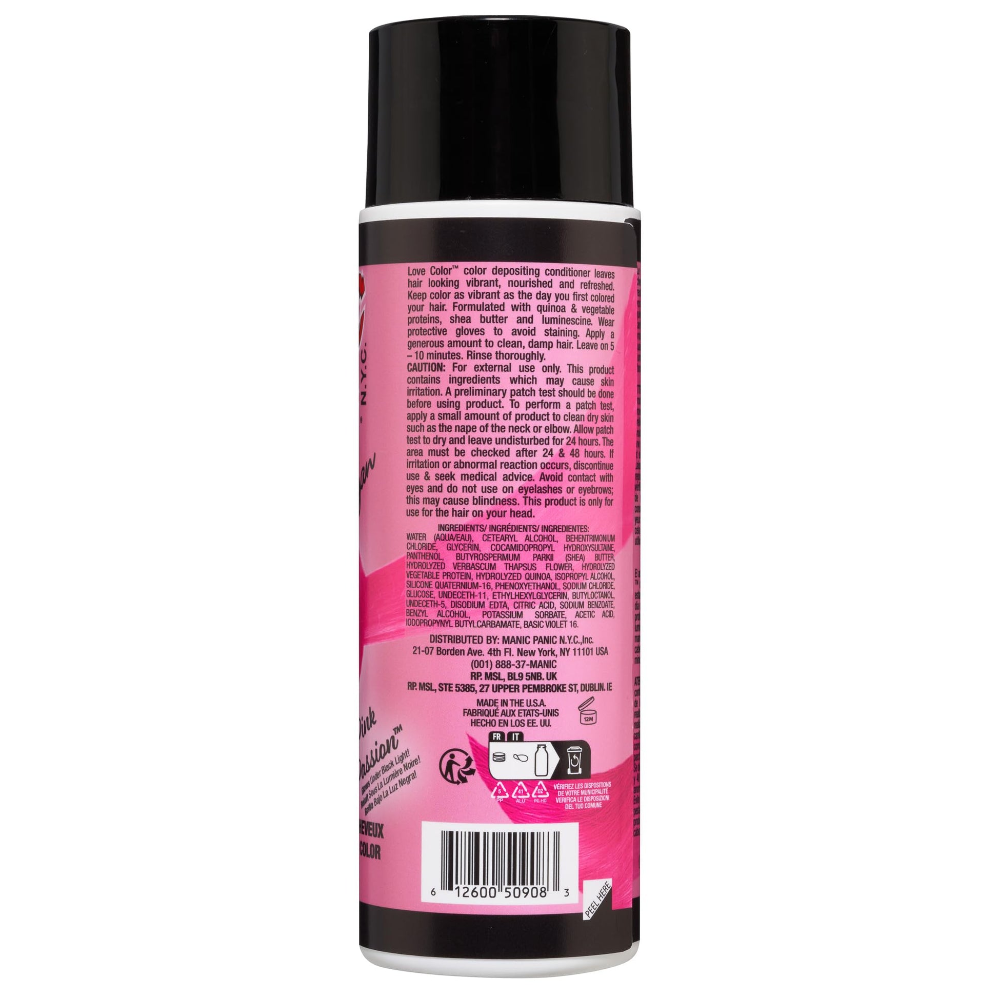 Black MANIC PANIC Cool Bright Neon Pink Color Depositing Conditioner - Love Color Hair Conditioner Keeps Hair Vibrant, Nourished & Refreshed - Formulated with Shea Butter & Quinoa - Pink Passion (8oz)