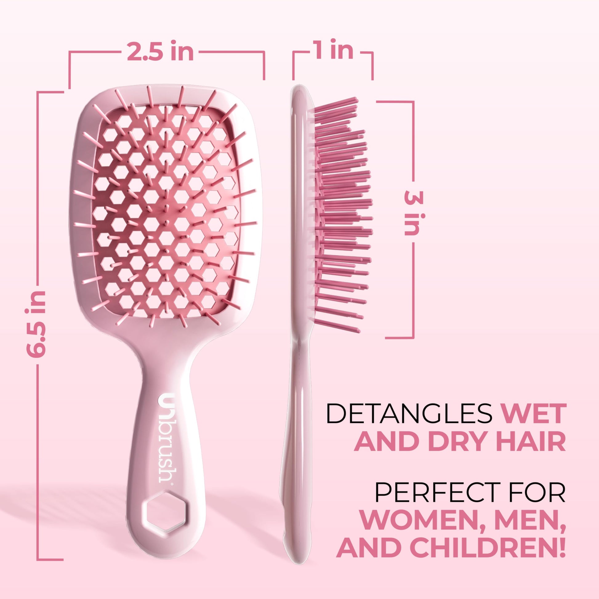 Misty Rose FHI Heat UNbrush Mini Detangler Brush for Pain-Free Brushing on All Wet or Dry Hair Types — Durable Duoflex Anti-Static Bristles, Lightweight Handle, Vented Mini Hair Brush, Peony Light Pink