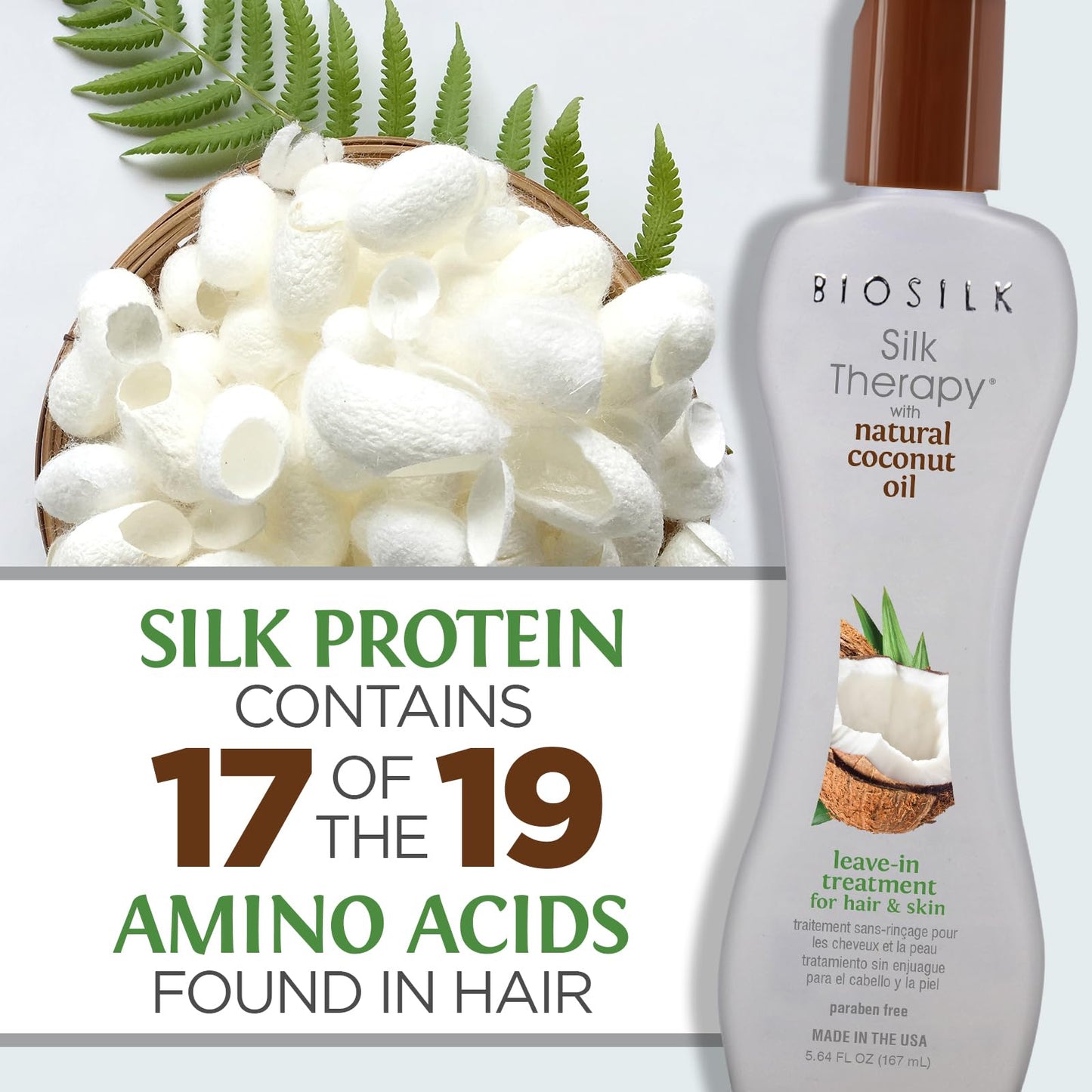 White Smoke BioSilk Silk Therapy with Natural Coconut Oil, Leave-In Hair Treatment Cream for Frizz Control & Shine, Strengthens & Smooths Dry, Damaged Hair, Sulfate-Free, Paraben-Free, Cruelty-Free, 5.64 Fl Oz
