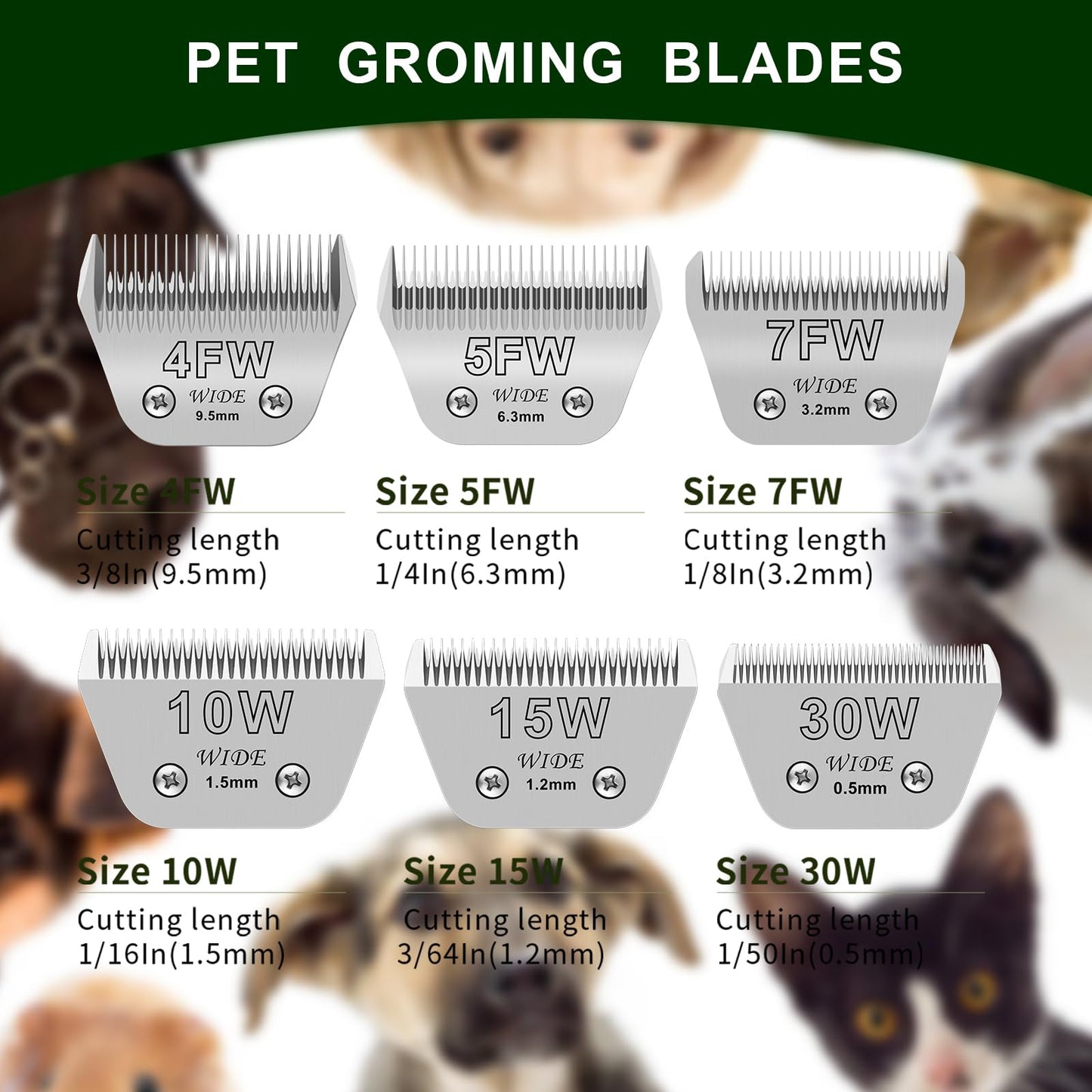 White Smoke Filymosie 3 Pack 10W Wide Blades for Dog Grooming,Compatible with Andis,Oster A5,Wahl km10 Clippers,Cutting Length 1/16"