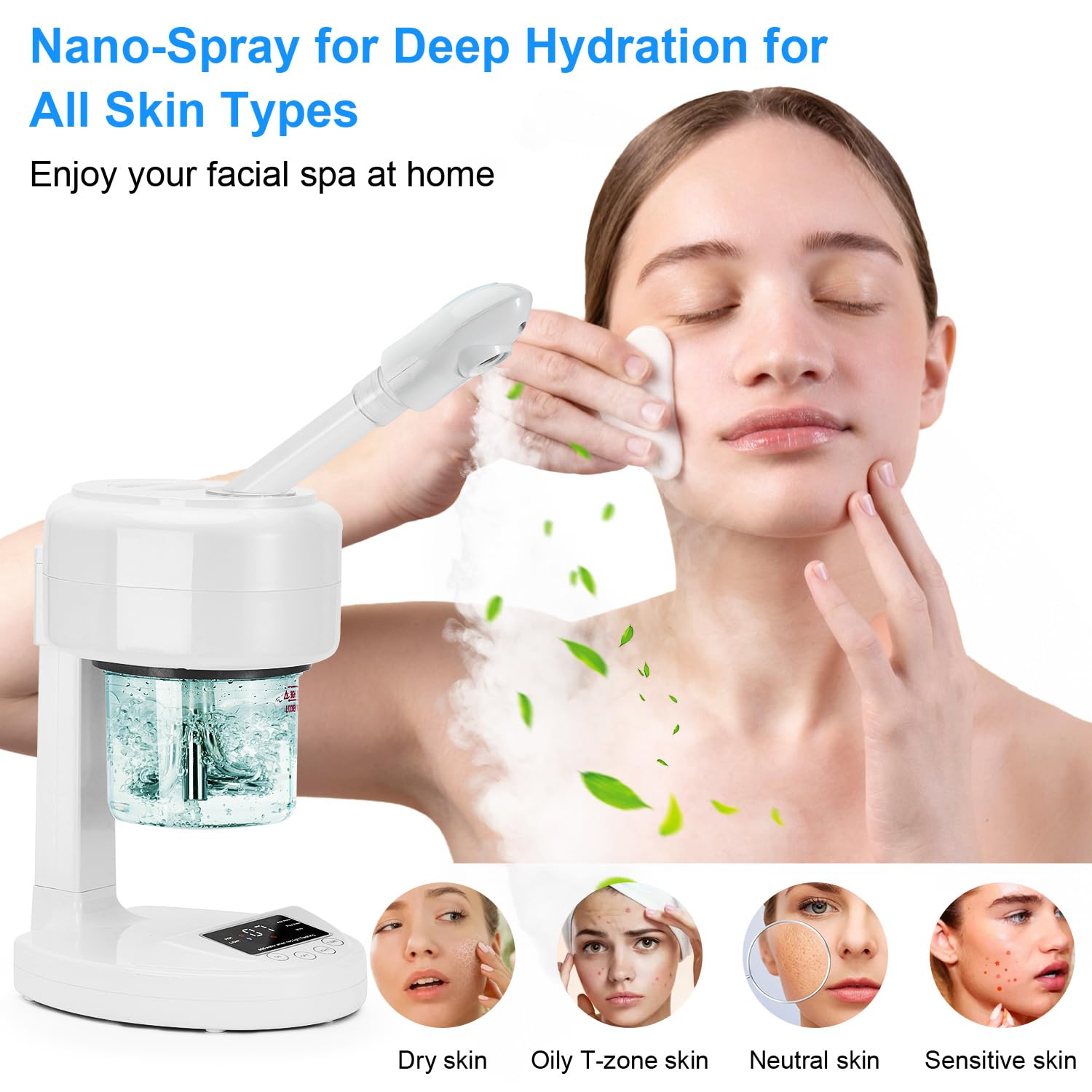 White Smoke JOSTZHXIN Facial Steamer Nano Ionic Face Steamer with Extendable Arm,Portable Facial Steamer 360°Rotating Nozzle Esthetician Steamer for Personal Care at Home or Salon