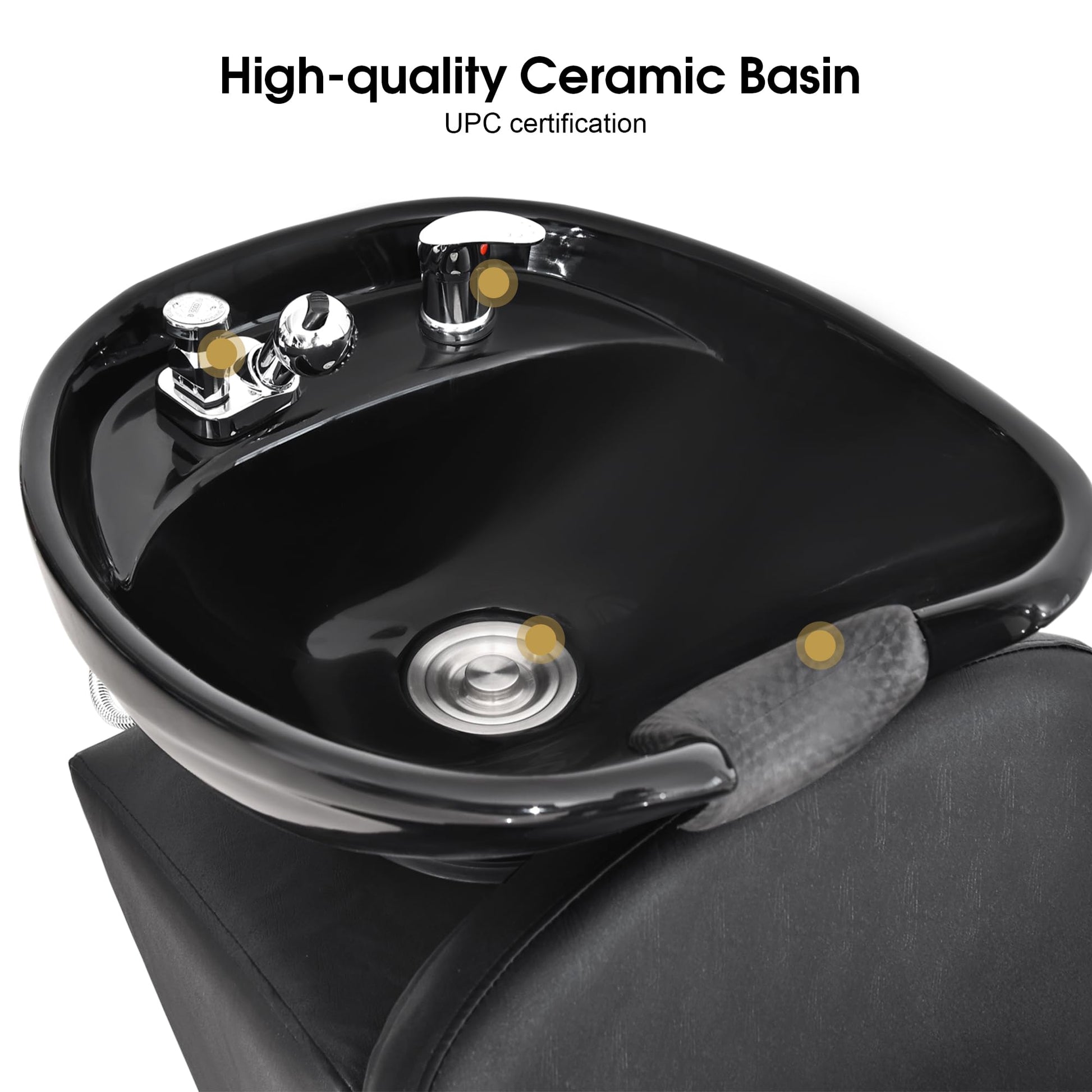 White Smoke BarberPub Ceramic Bowl Shampoo Chair, Adjustable Backwash Sink, Hair Stylist Barber Chairs for Salon Beauty Spa Tattoo Unit Station 9051