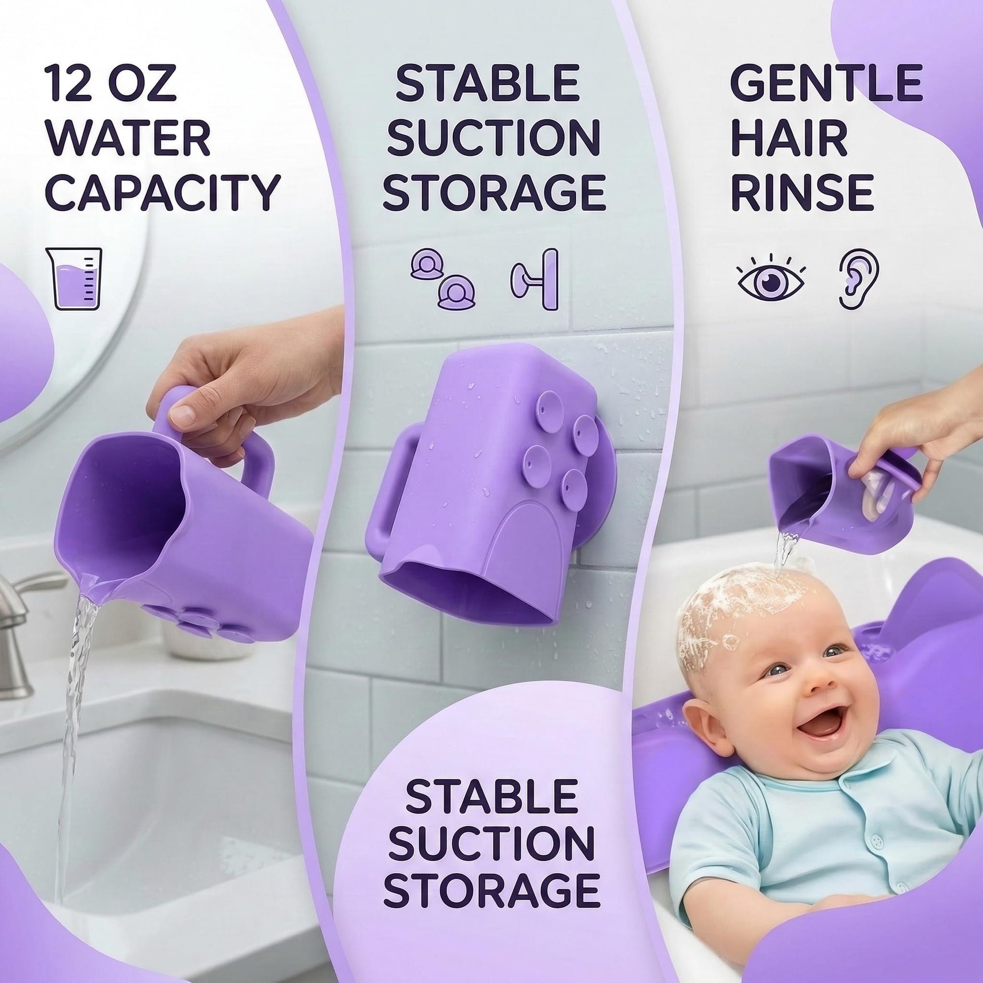 White Smoke Portable Hair Washing Station for Kids – Silicone Hair Washing Basin for sink and Teens,Tear-Free Shampoo Bowl with baby bath Rinse Cup, Neck Support for Kids-Purple