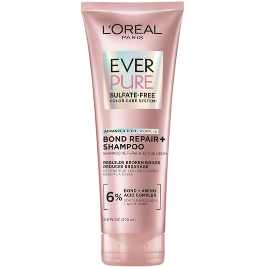 White Smoke L'Oreal Paris Sulfate Free Bond Repair+ Shampoo, Hair Shampoo with Bond + Amino Acid Complex, Strengthens and Repairs Damaged or Color Treated Hair, EverPure, 6.8 Fl Oz (Packaging May Vary)