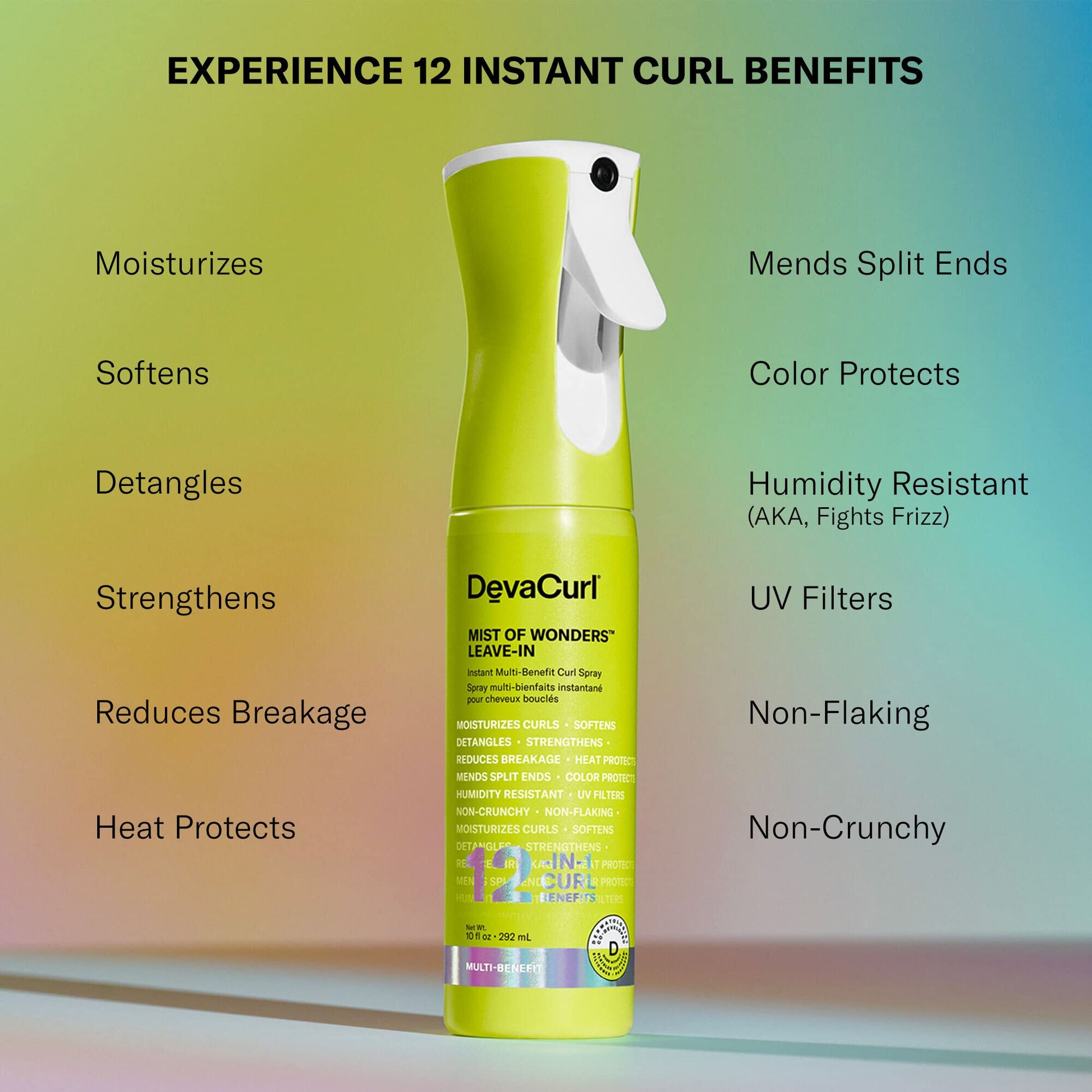 Yellow Green DevaCurl Mist of Wonders Leave In Multi-Benefit Curl Spray, 10 oz