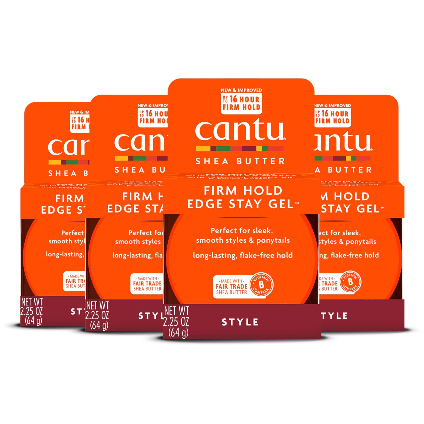Orange Red Cantu Extra Hold Edge Stay Gel for Natural Hair with Shea Butter, 2.25 oz (Pack of 4)