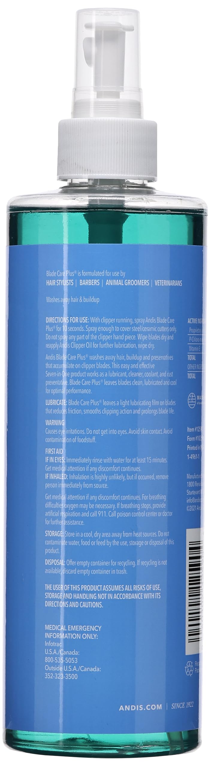 White Smoke Andis Blade Care Plus 16-Ounce Spray