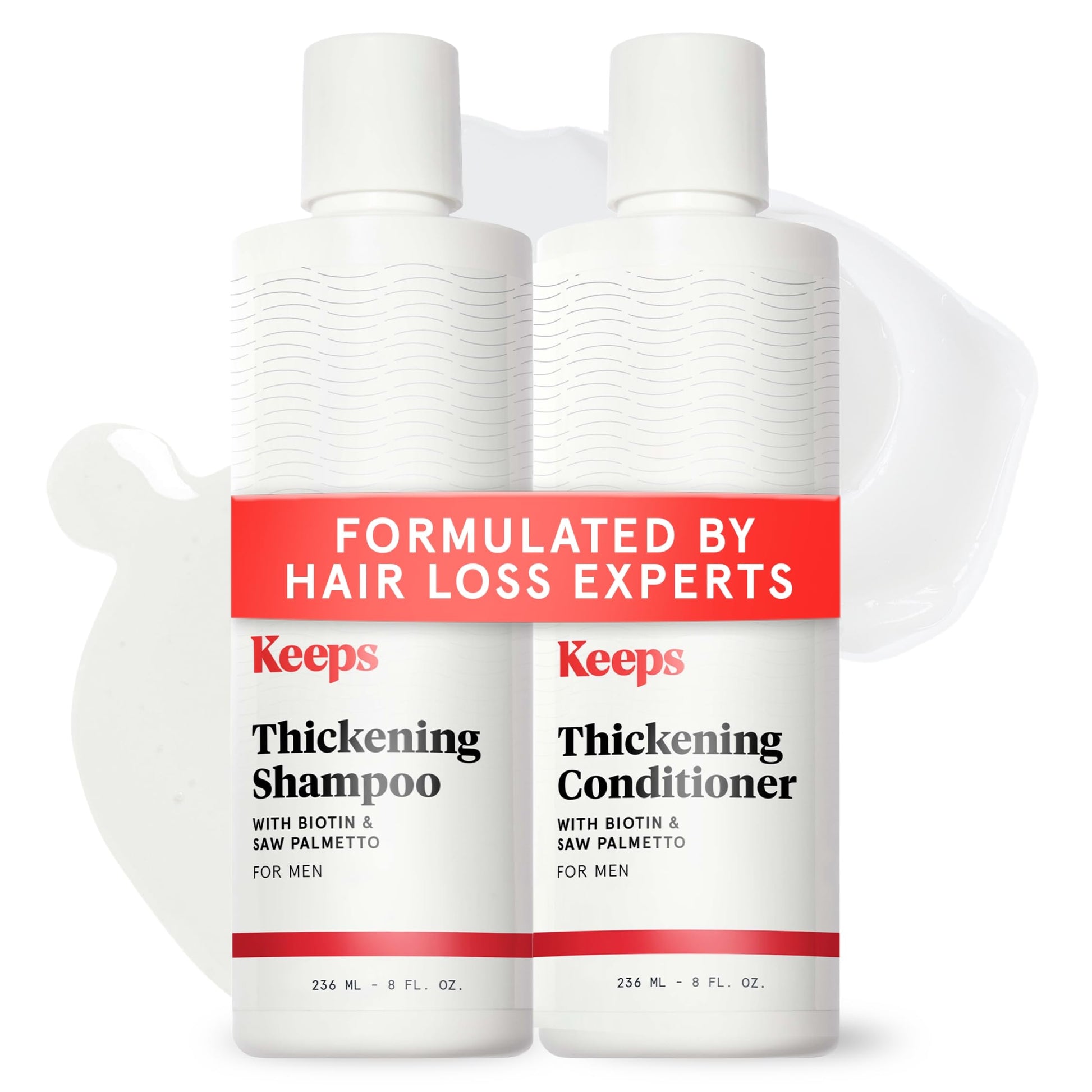 White Smoke Keeps Thickening Shampoo & Conditioner for Men - Anti-Thinning Hair Care Duo with Biotin, Caffeine & Saw Palmetto - Color-Safe Men's Volumizing Shampoo & Conditioner - DHT-Blocker - 8 Oz Each