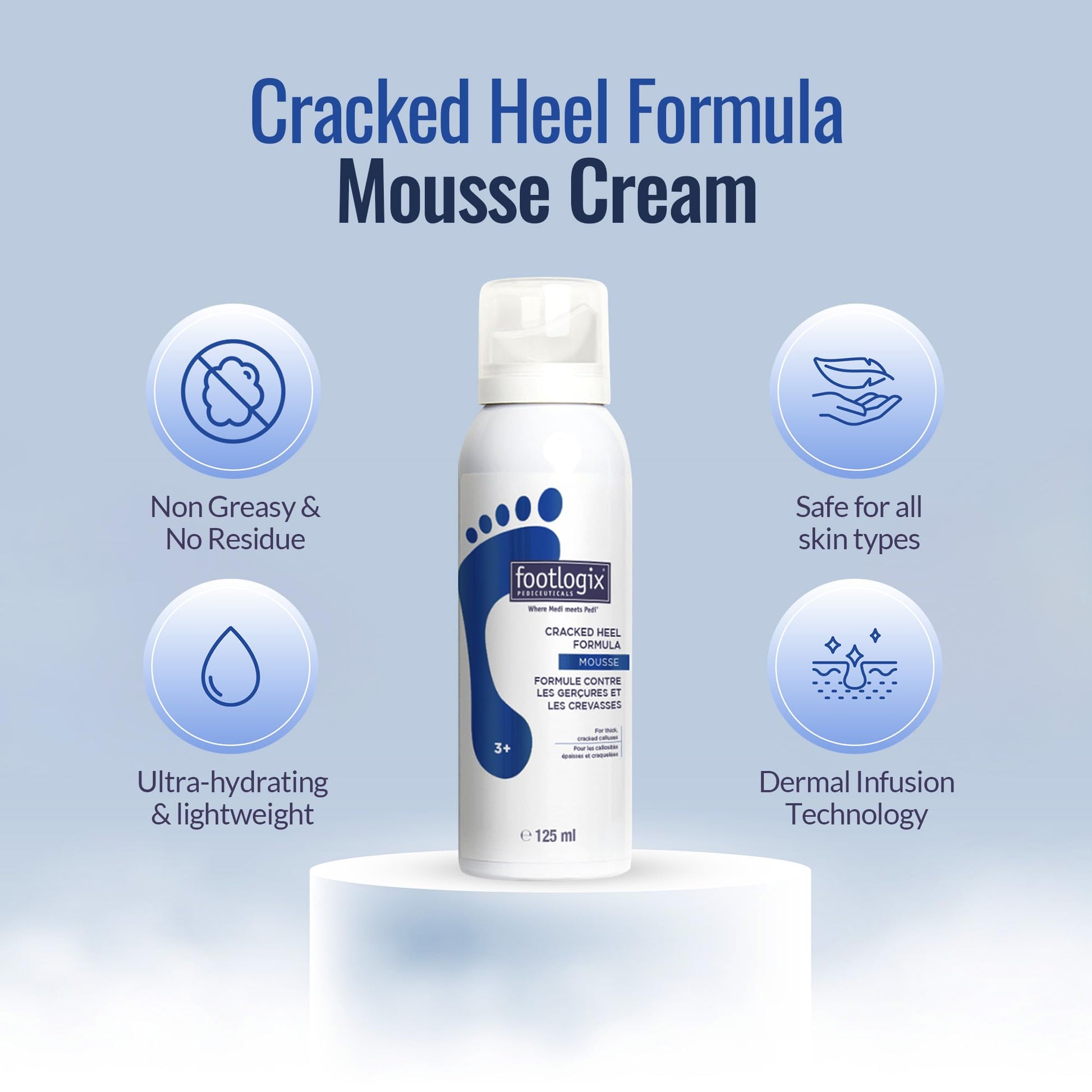 Light Steel Blue FOOTLOGIX Cracked Heel Formula, White 4.23 Ounce