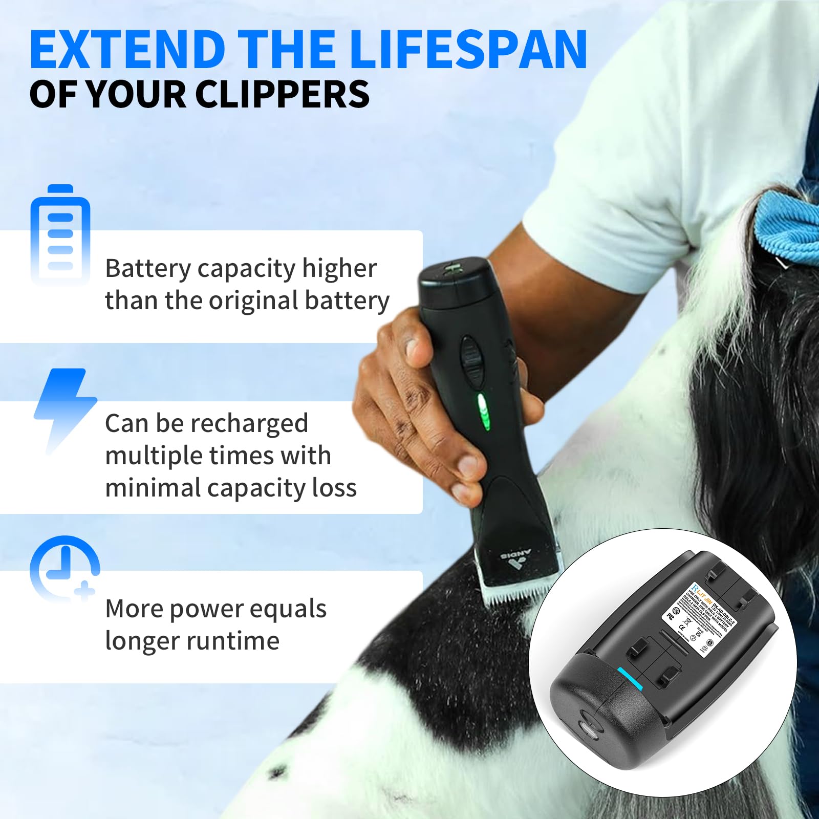 White Smoke RLJT JIN DBLC-2 Battery Replacement for Andis Supra ZR II and Pulse ZR II Cordless Clippers Fits for 79025 79170 79005 560470 561458 Models Long Lasting High Capacity