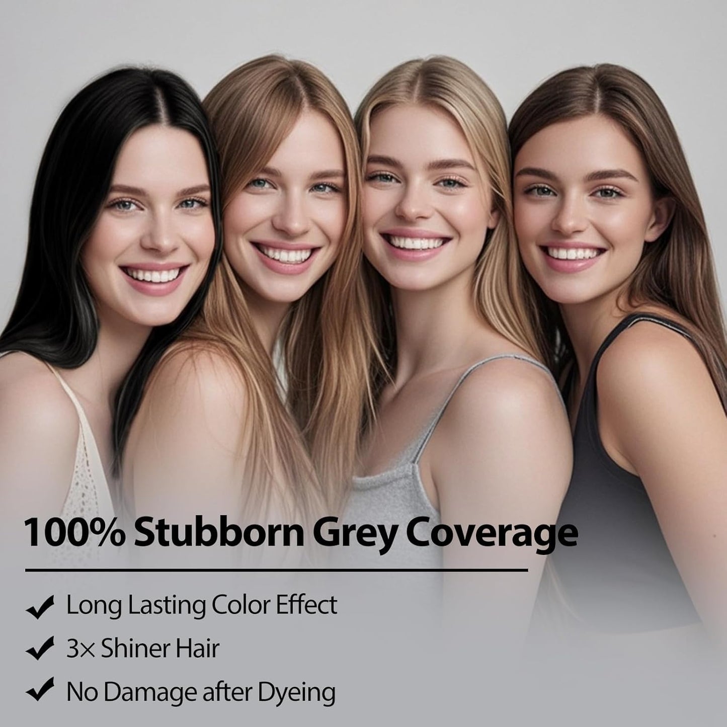 Gray Dark Brown Hair Dye Shampoo for Women Men, Ammonia Free 100% Gray Hair Coverage Herbal 3 in 1 Hair Color Shampoo 4 Pack