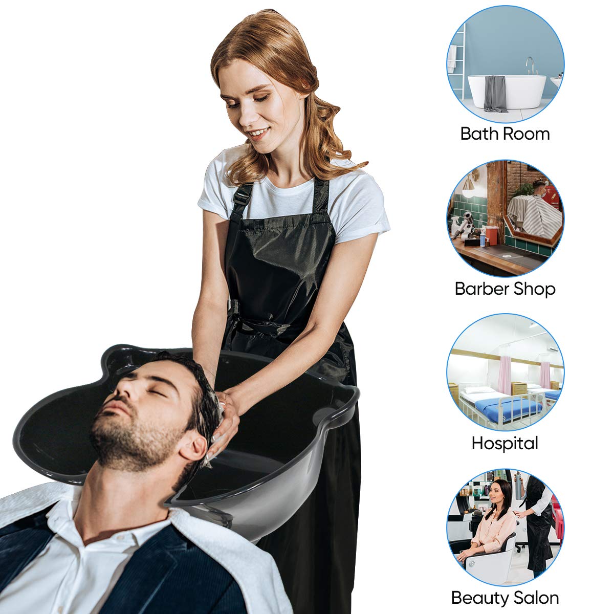 White Smoke ZENY Portable Shampoo Basin Height Adjustable Shampoo Bowl with Drain Hair Washing Basin Sink for Home Salon Hair Washing and Cutting