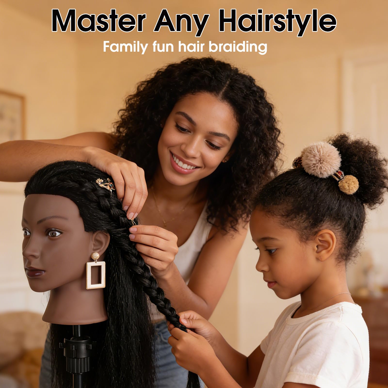 Black 18 Inch 100% Real Human Hair Mannequin Head, Cosmetology Manikin Head Training Doll Head for Hair Styling, Braiding, Curling Practice, with Table Clamp Holder & Complete Styling Tools Kit(Black)