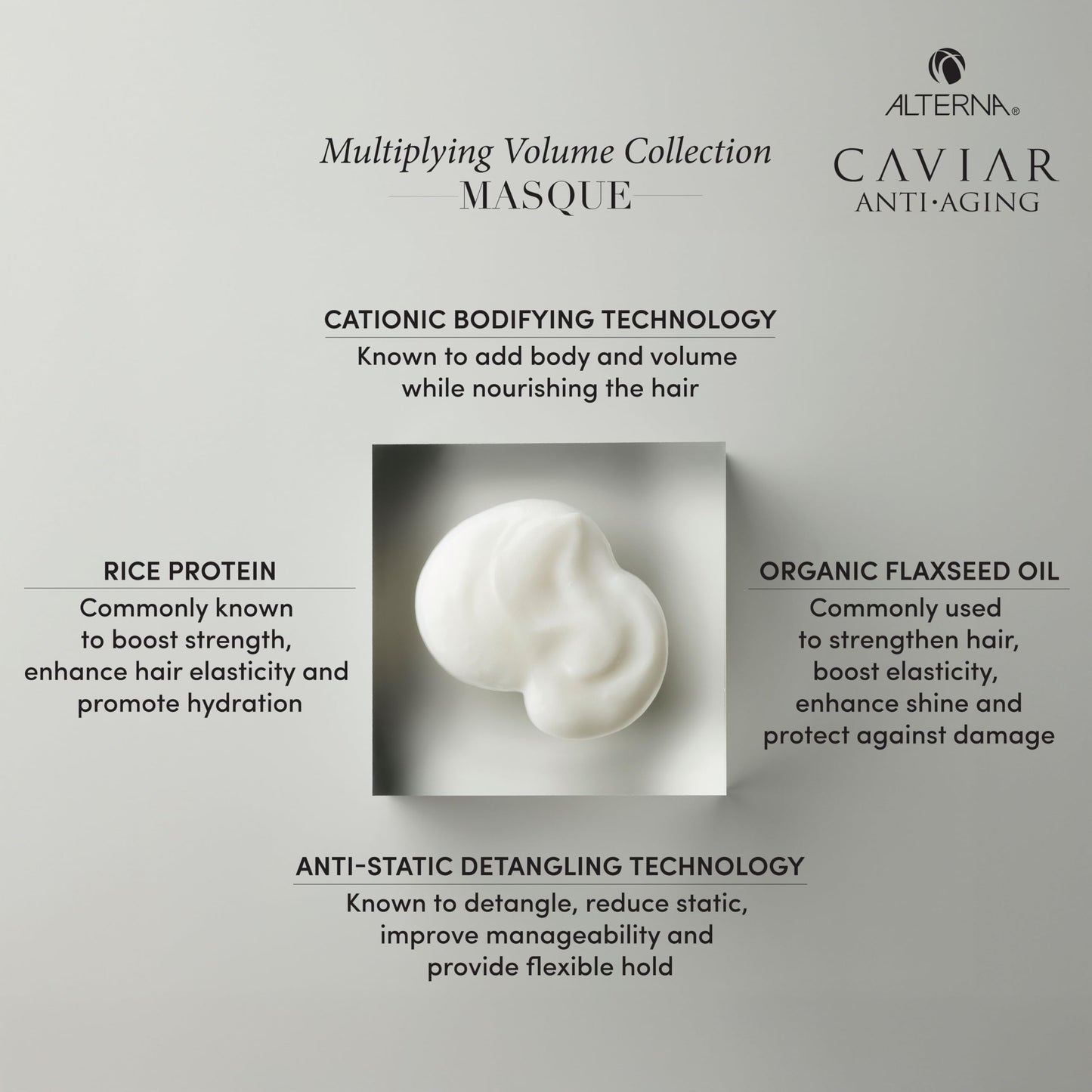 Light Gray Alterna CAVIAR Anti-Aging Multiplying Volume Masque 5 Fl Oz | Lightweight Hydrating Hair Volumizer Mask for Fine, Thin, Limp or Flat Hair | Adds Shine & Body | Strengthens, Detangles & Boosts Fullness
