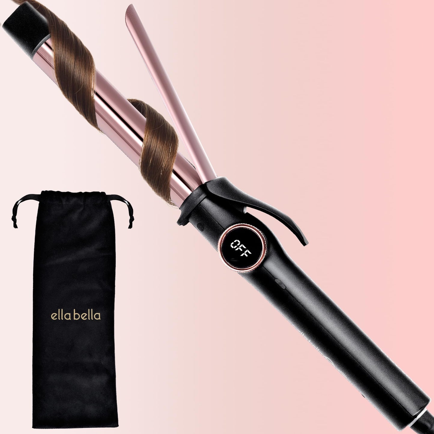 Pink ELLA BELLA® Slimline Curling Iron 1 Inch - Professional Curling Wand with Dual Voltage, Titanium Coating, for Long-Lasting Curls and Reliable Styling