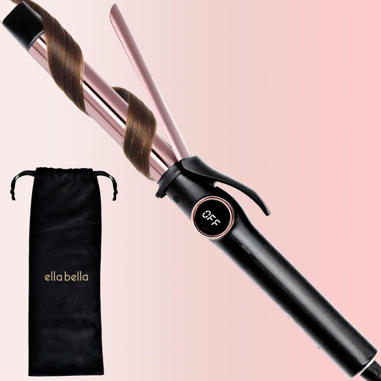 Pink ELLA BELLA® Slimline Curling Iron 1 Inch - Professional Curling Wand with Dual Voltage, Titanium Coating, for Long-Lasting Curls and Reliable Styling