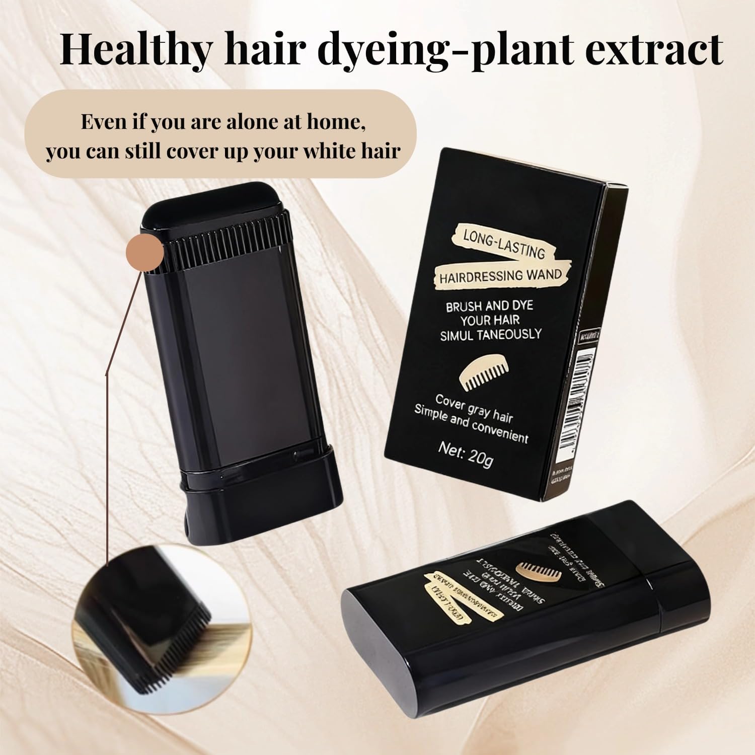 Misty Rose Safe and Convenient Comb Hair Dye Stick, White Hair Cover Stick, 2-in-1 Convenient Instant Dyeing, Waterproof and Sweat Proof, Quick Root Dressing (Black) c
