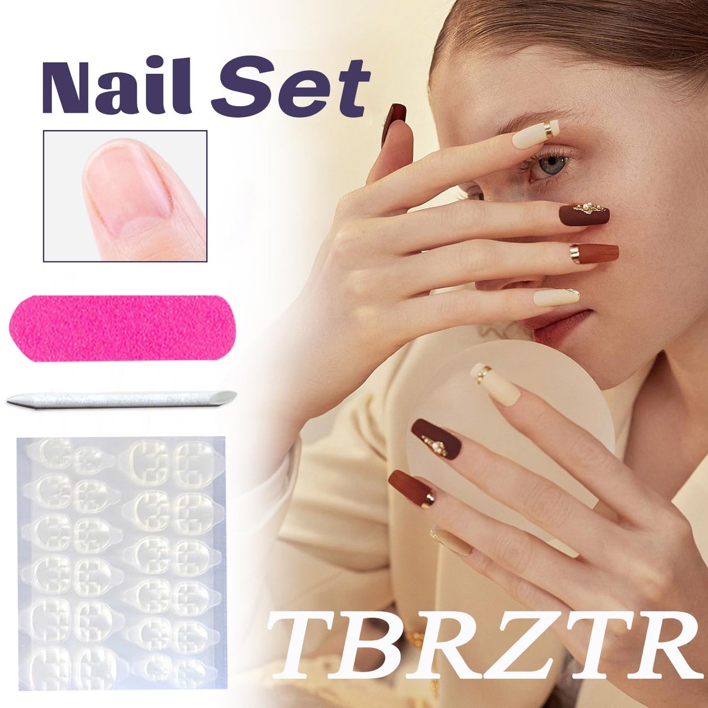 White Smoke Press On Alcove - Cute Strawberry 3D Love Heart & Pearl Design False Nails: Medium Almond, Artificial Acrylic, Full Coverage, Reusable Coffin, Glue On Nails for Women