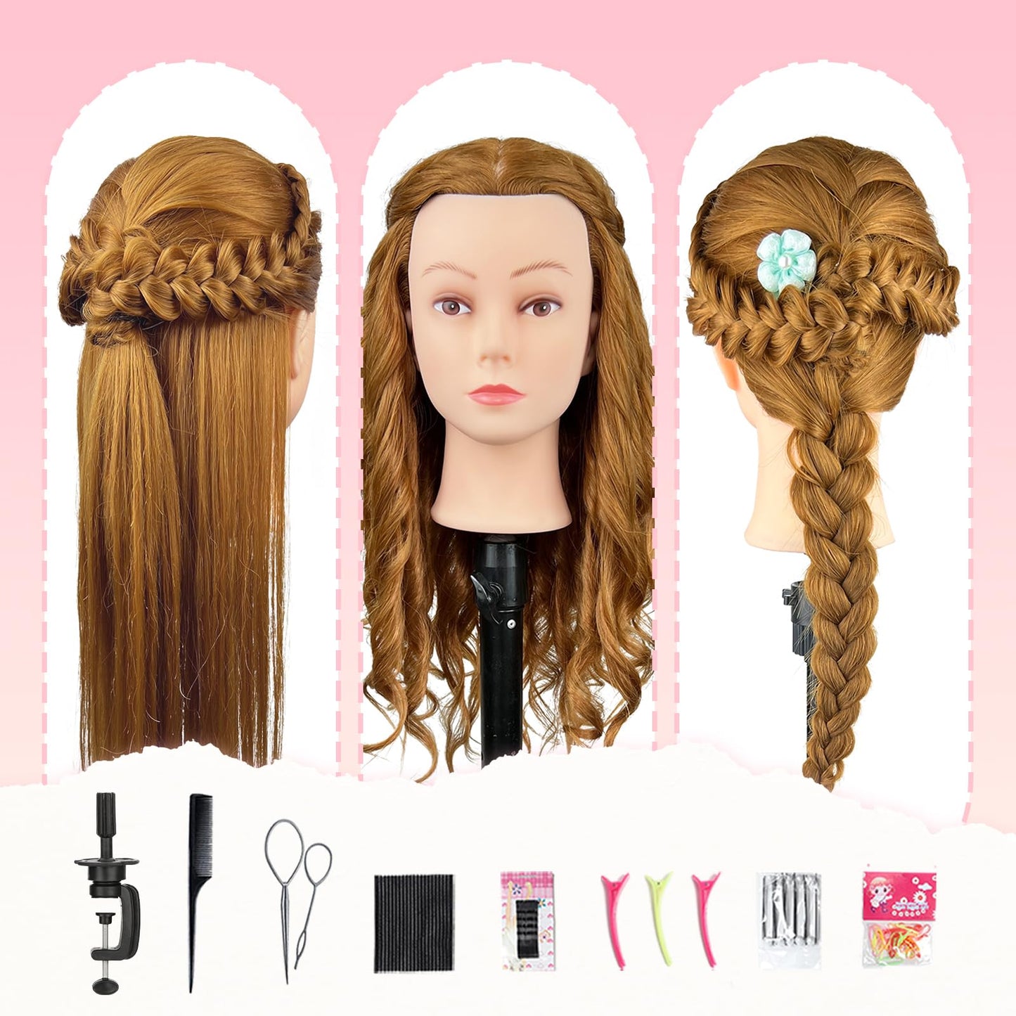 White Smoke ZOMOI Mannequin Head, Mannequin Head Human Hair, 80% Real Hair for Hairdresser Practice Cutting Braiding Hair Styling with Clamp Holder and Tools