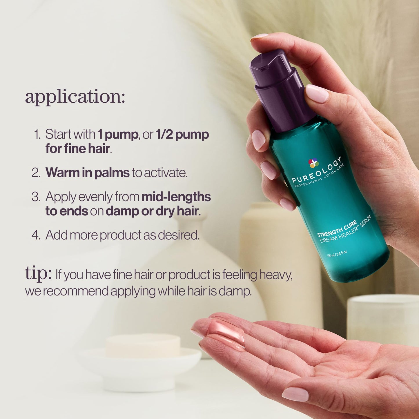 Antique White Pureology Strength Cure Dream Healer Hair Serum - Lightweight Leave-In Treatment, Split End Hair Repair, Smoothing & Strengthening Heat Protectant, Vegan