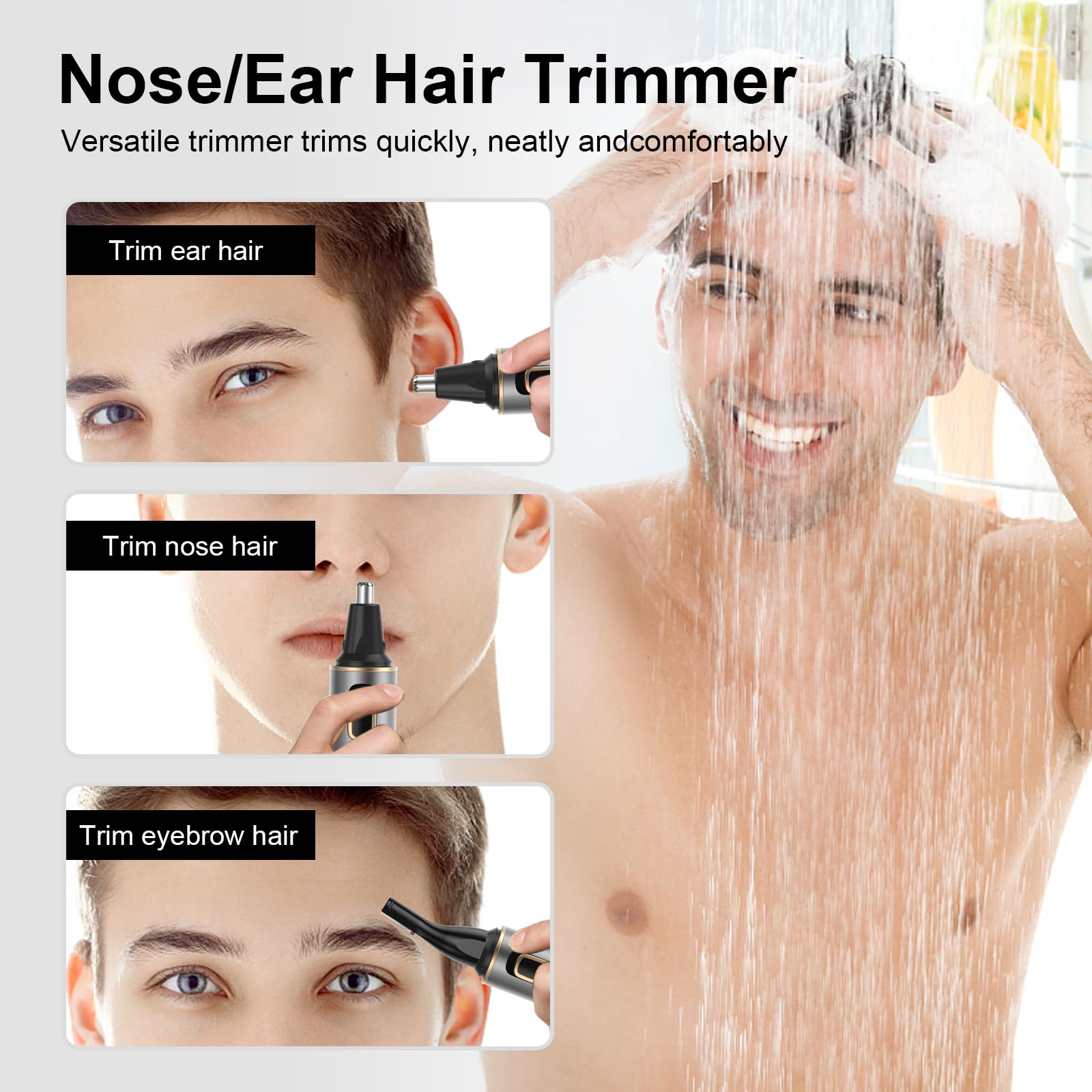 White Smoke XOOMRSCP Nose Hair Trimmers for Men，Rechargeable Hair Trimmer 2 in 1 Painless Multifunctional Ear and Nose Hair Trimmer with IPX7 Waterproof Dual Edge Blades (Grey)