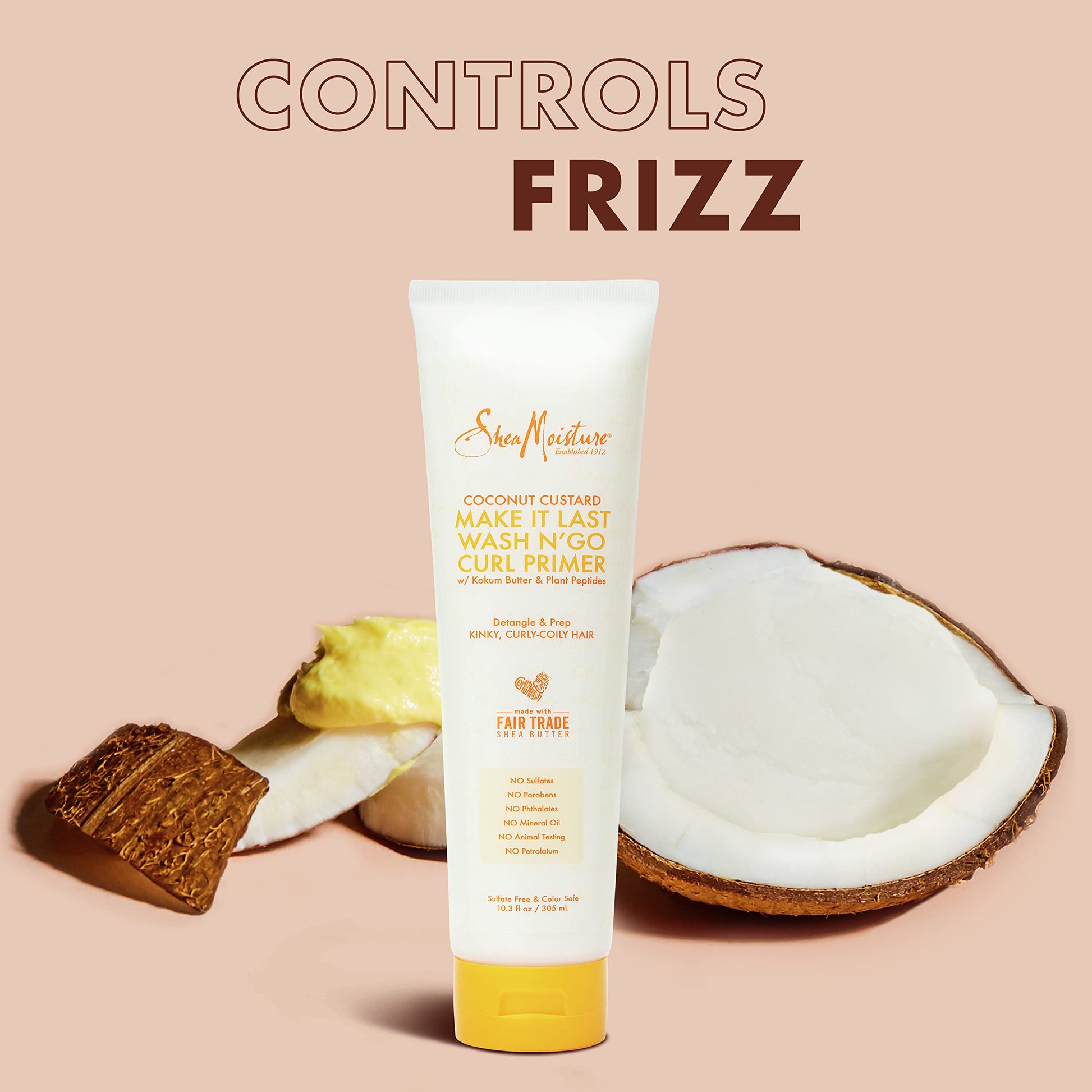 Wheat SheaMoisture Coconut Custard Curl Defining Cream - Make It Last Wash N' Go Primer, Enhancer & Detangler for Wavy & Curly Hair, Organic Shea Butter, 10.3 Oz