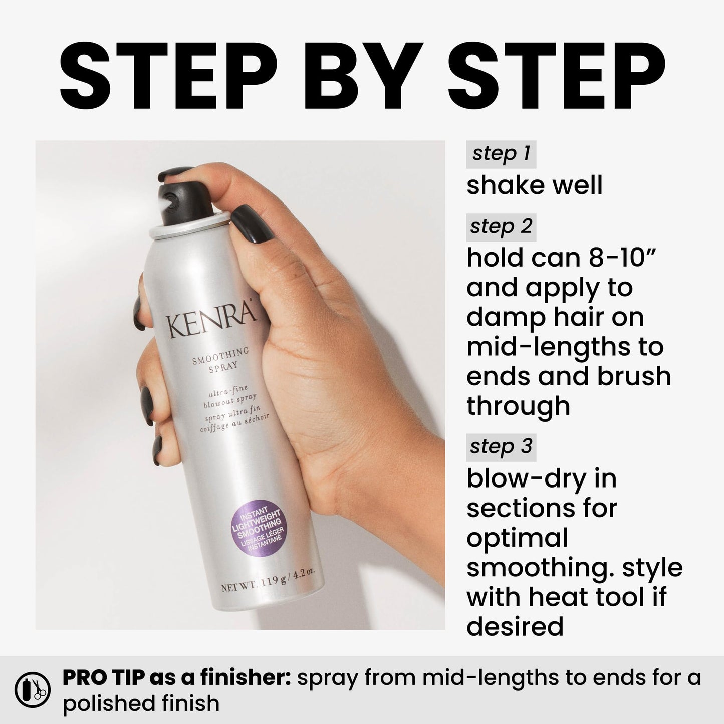 White Smoke Kenra Professional Smoothing Spray | Ultra-Fine Blowout Spray | Heat Protectant | Provides Instant Smoothing For Fine To Medium Hair | Up to 3 Days of Frizz Control | Humidity Resistance | 4.2 oz.