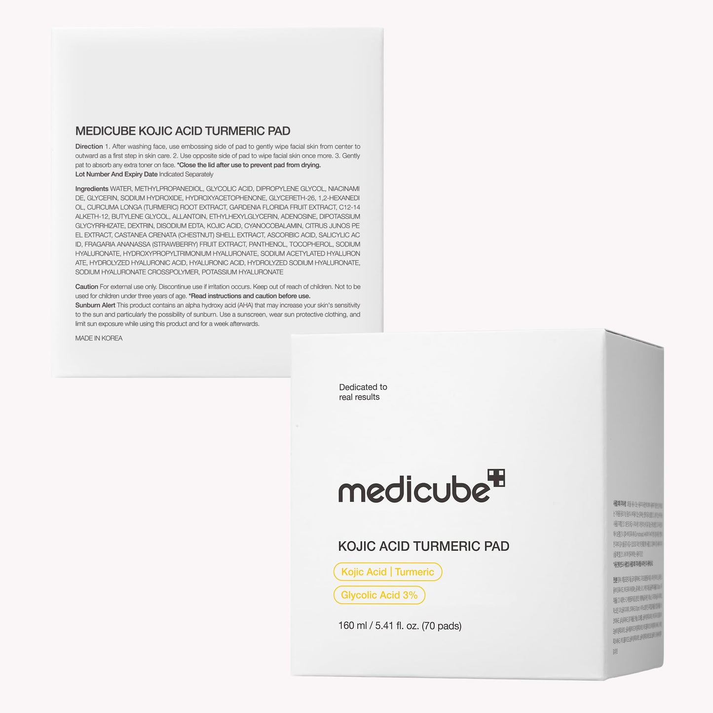 White Smoke medicube Toner Pads Kojic Acid Turmeric Clarifying Toner Pad for Troubled Skin & Use After Spot Care, Soothing with Kojic Acid, Turmeric, Niacinamide, Glycolic Acid, Korean Skin Care, 70 Pads (1 Pack)
