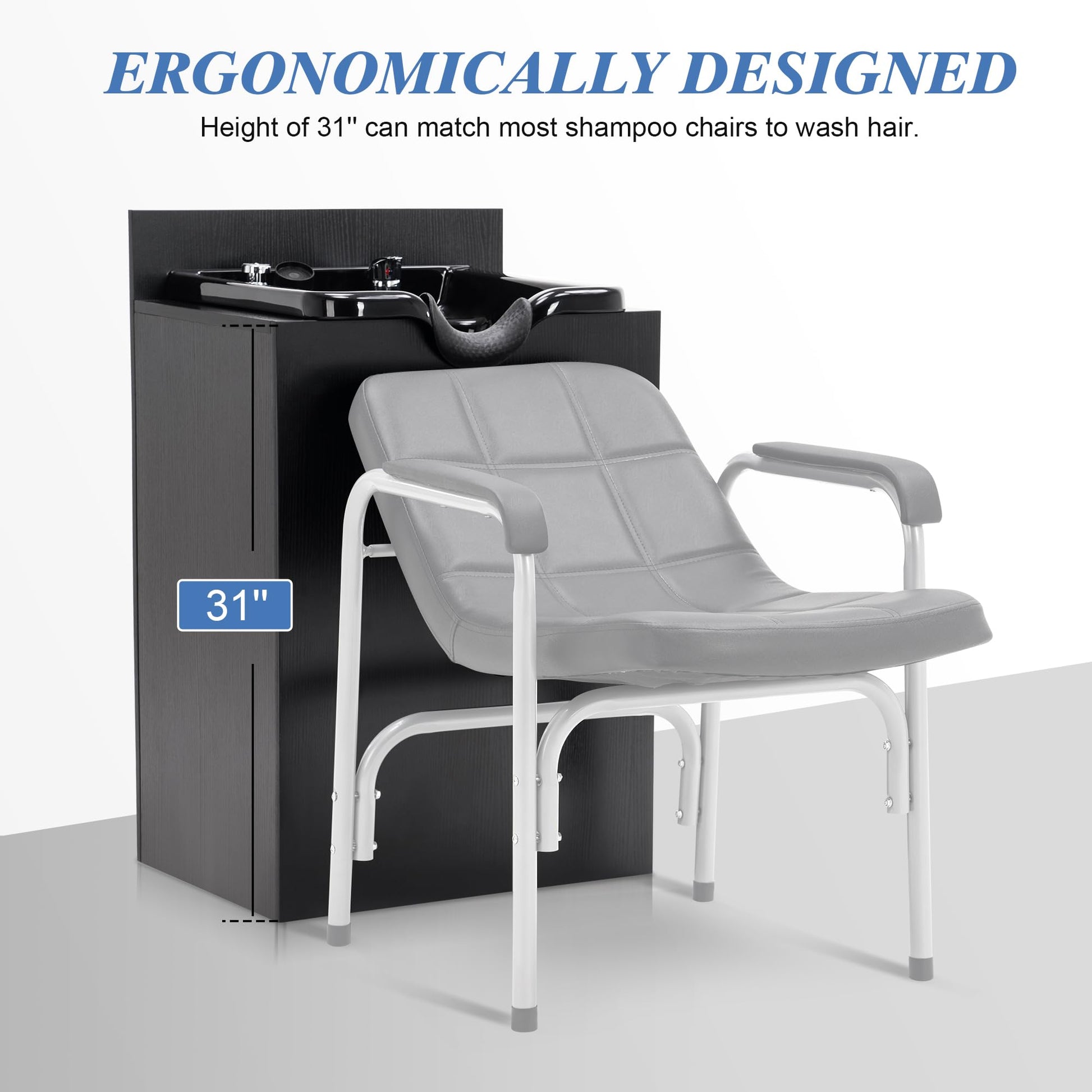 White Smoke BarberPub Shampoo Backwash Sink Station with Shampoo Bowl, Spa Salon Beauty Equipment 6154-7134, Black