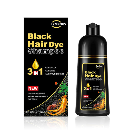Black lymznus Herbal Black Hair Dye Shampoo 3 in 1 for Gray Hair, Instant Hair Color Shampoo for Women & Men, Black Hair Shampoo for 100% Grey Coverage 500ML
