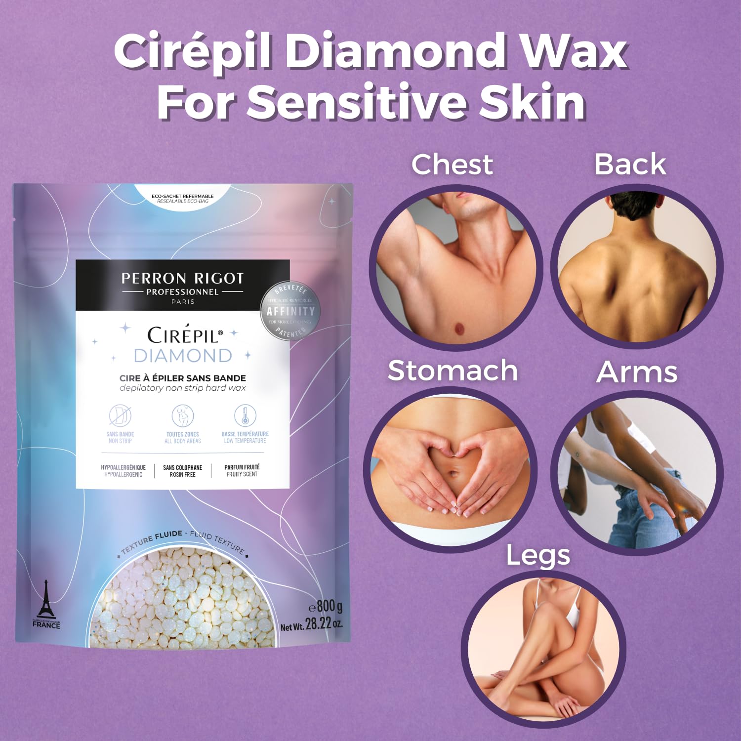 Dark Gray Cirepil - Diamond - 28.22 oz/800g Hard Wax Beads Bag - Professional Hypoallergenic Stripless Hard Wax for Sensitive Skin - Patented Affinity Technology - Rosin-Free, Vegan & Gluten-Free
